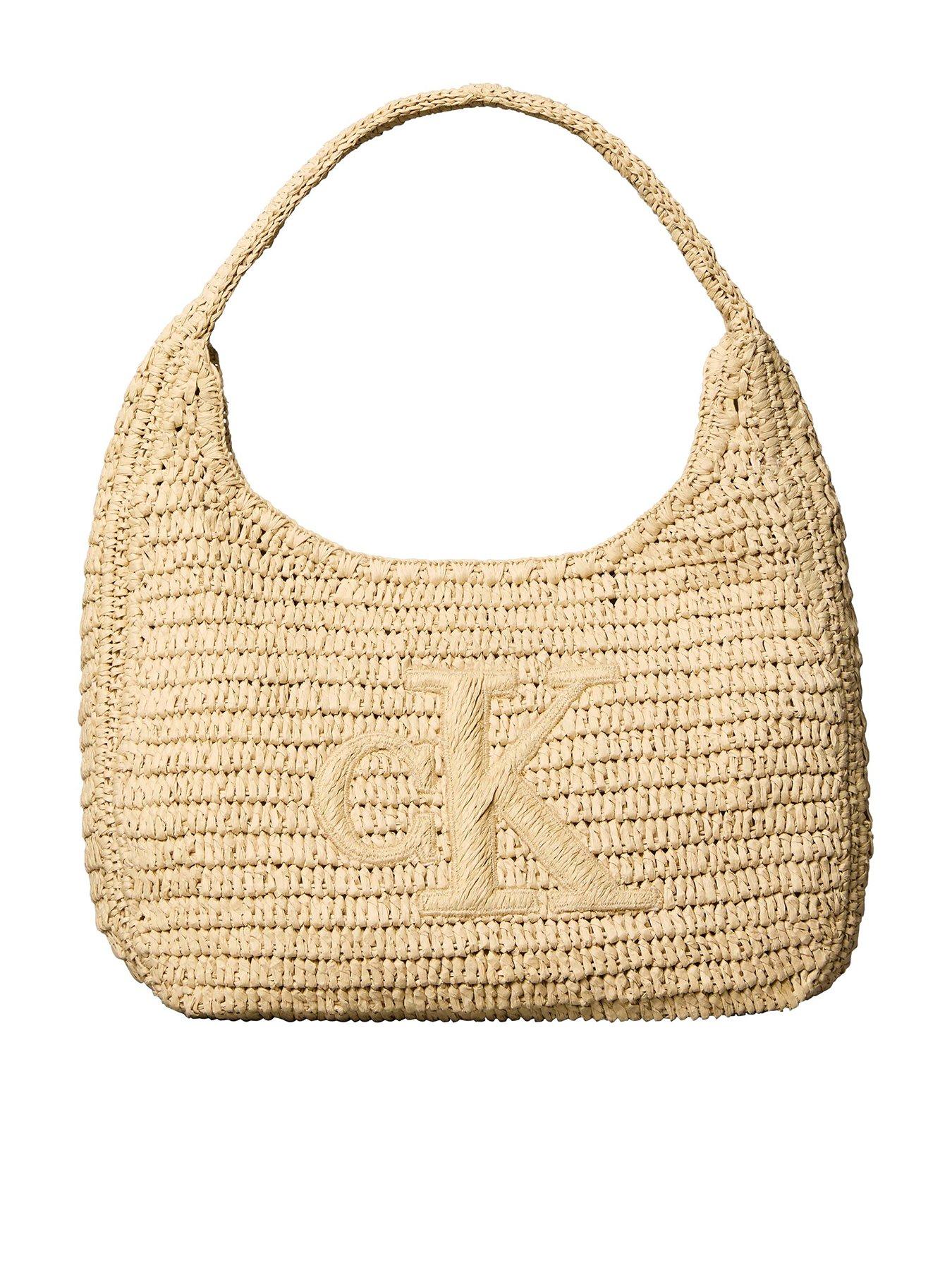 Image 1 of 2 of Calvin Klein Bold Ck Raffia Large Shoulder Bag - Beige