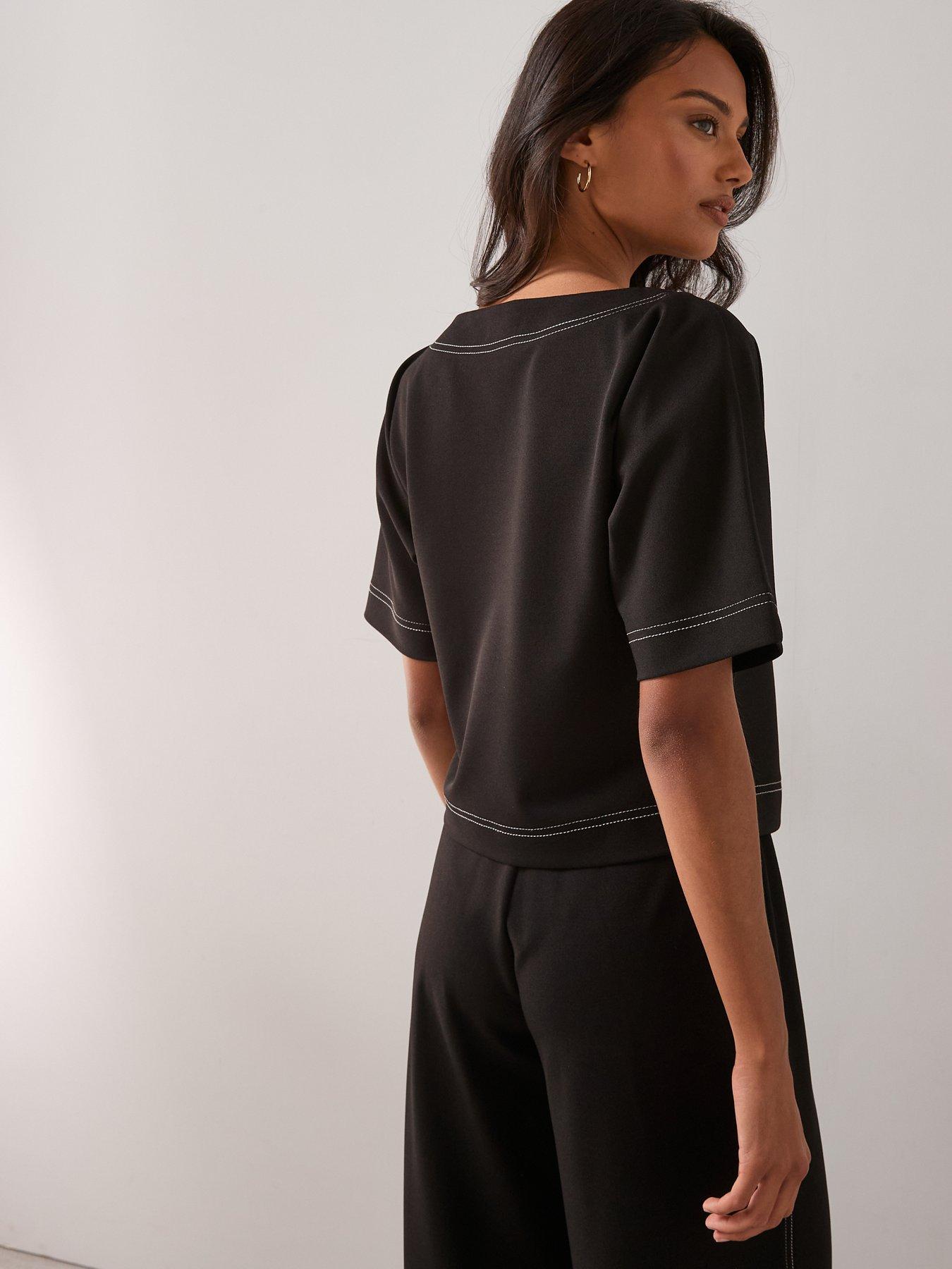  image of the-very-collection-contrast-stitch-button-up-top-black
