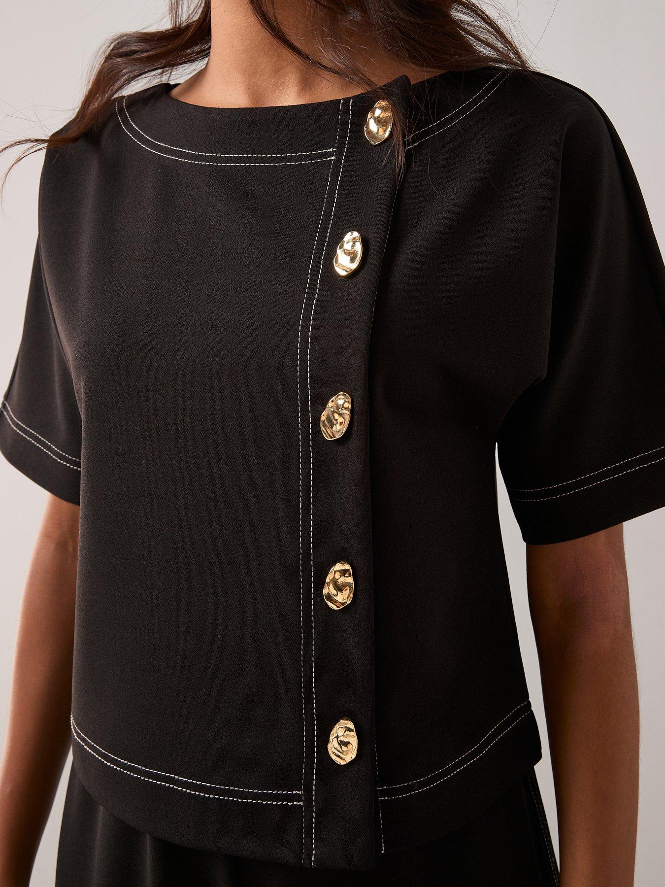  image of the-very-collection-contrast-stitch-button-up-top-black