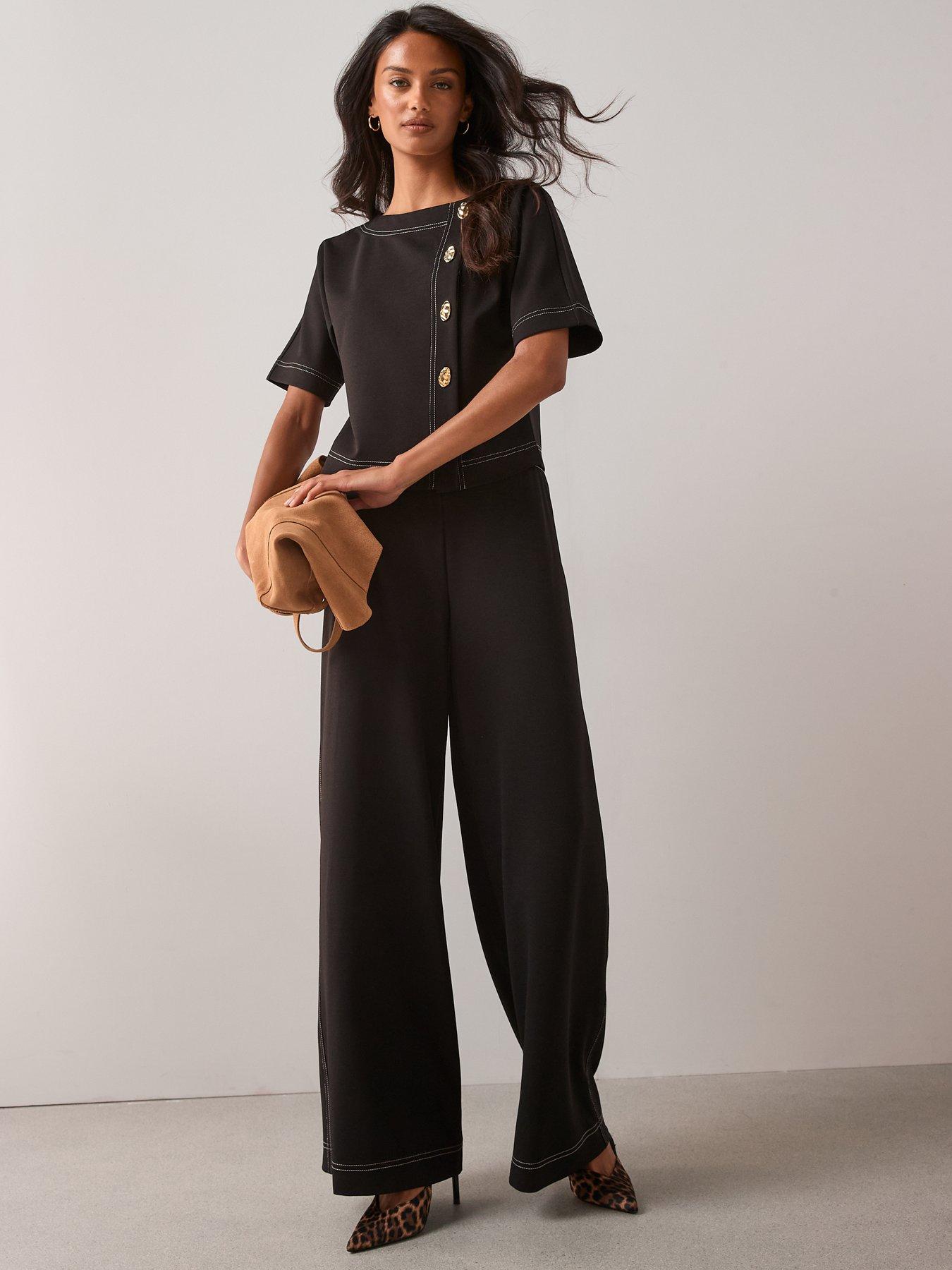  image of the-very-collection-contrast-stitch-button-up-top-black