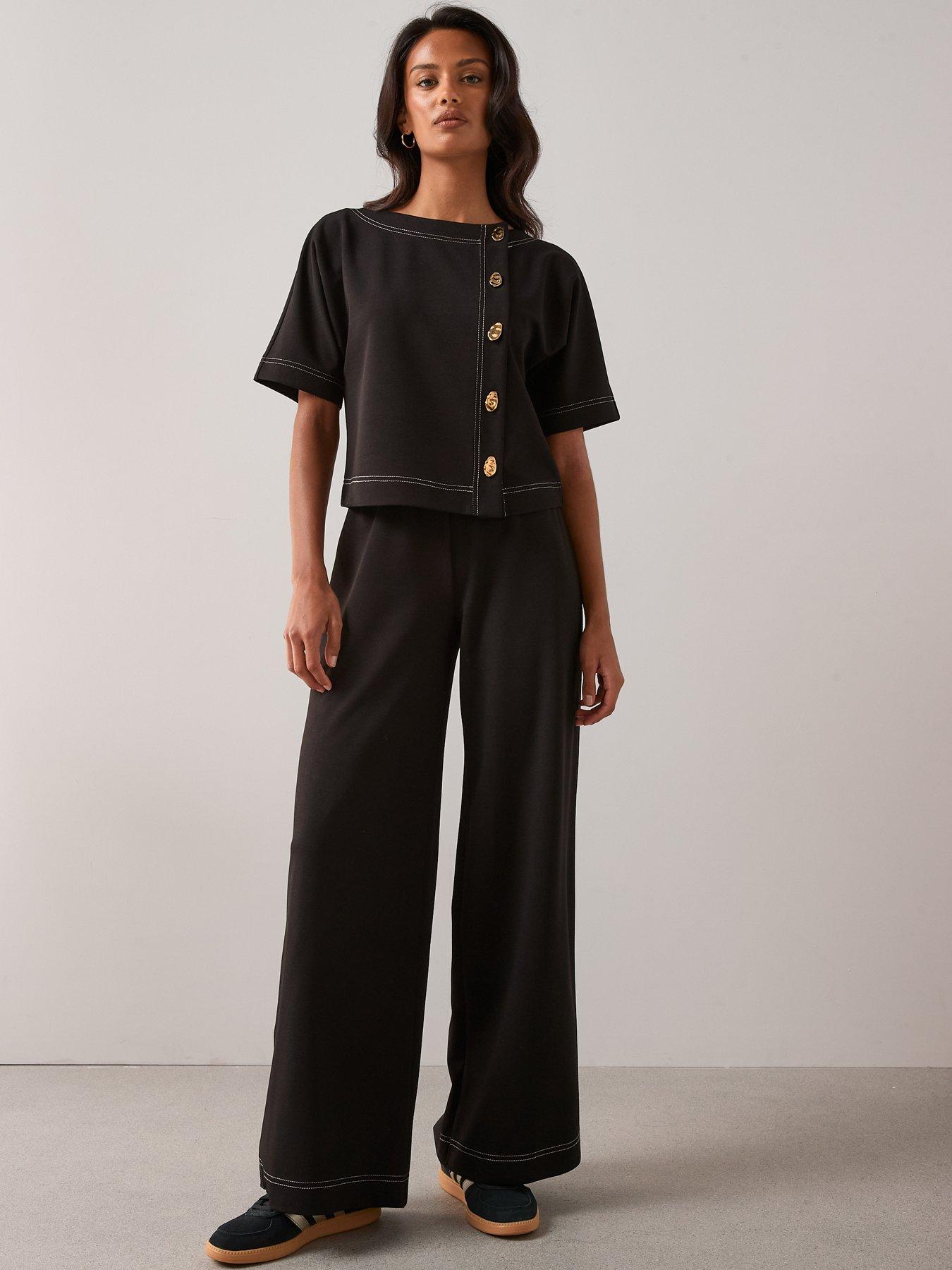  image of the-very-collection-contrast-stitch-button-up-top-black