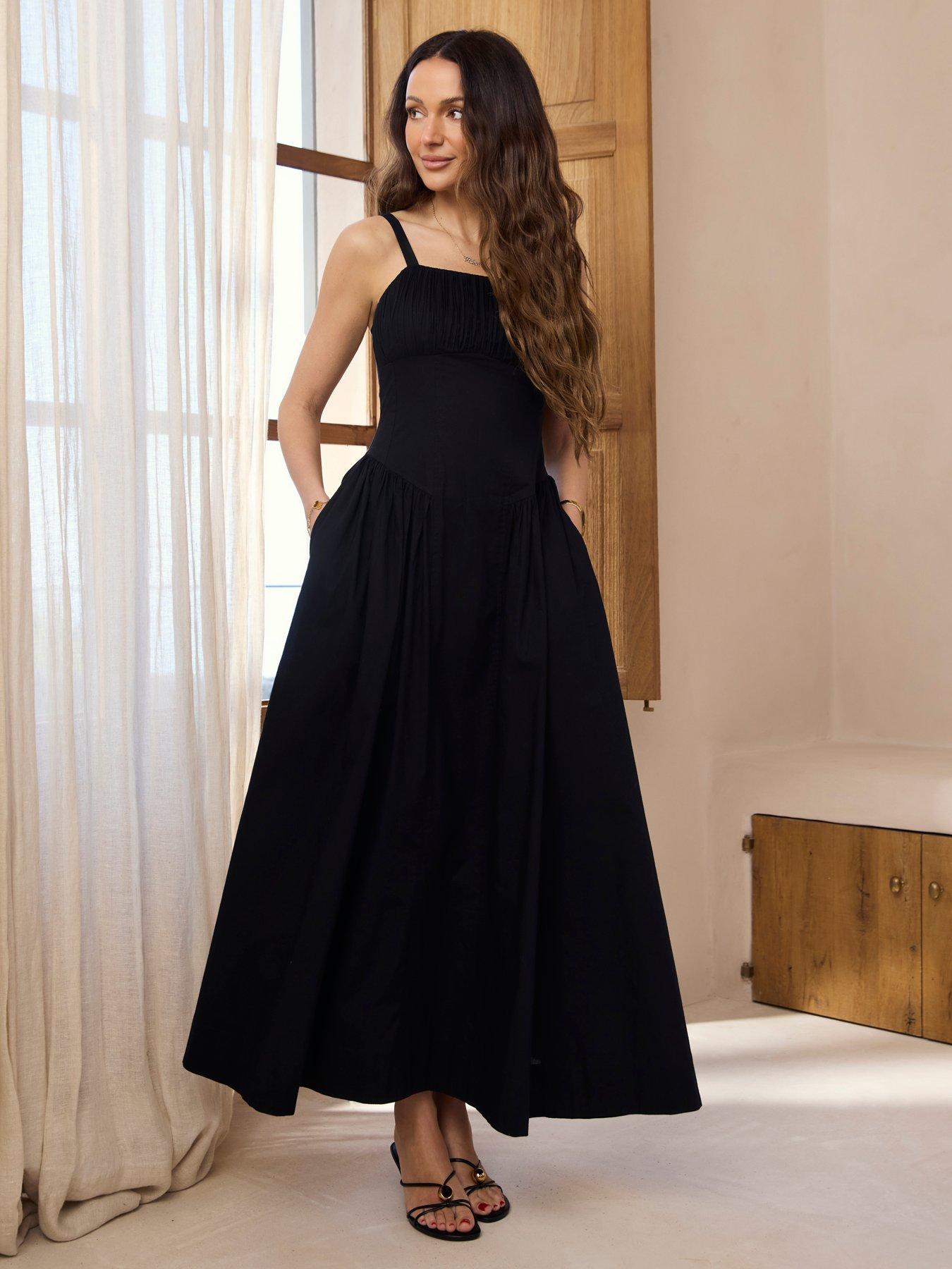 Michelle Keegan Seam Detail Midaxi Dress - Black