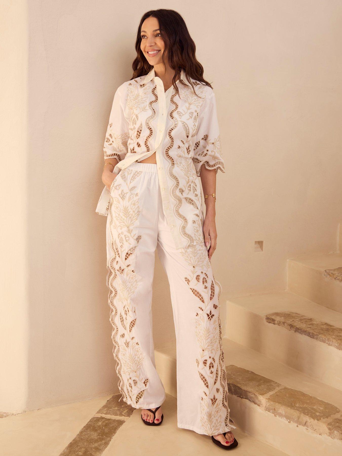 Michelle Keegan Embroidered Longline Co Ord Shirt - Ivory