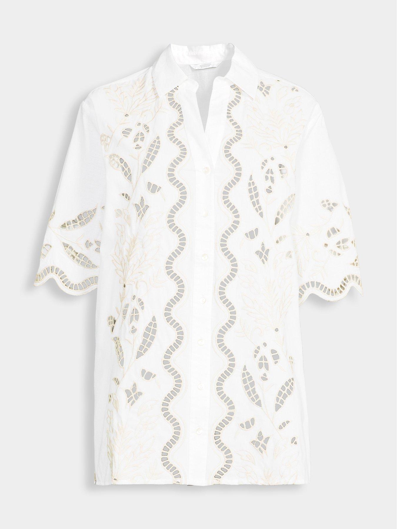 Image 5 of 5 of Michelle Keegan Embroidered Longline Co Ord&nbsp;Shirt - Ivory