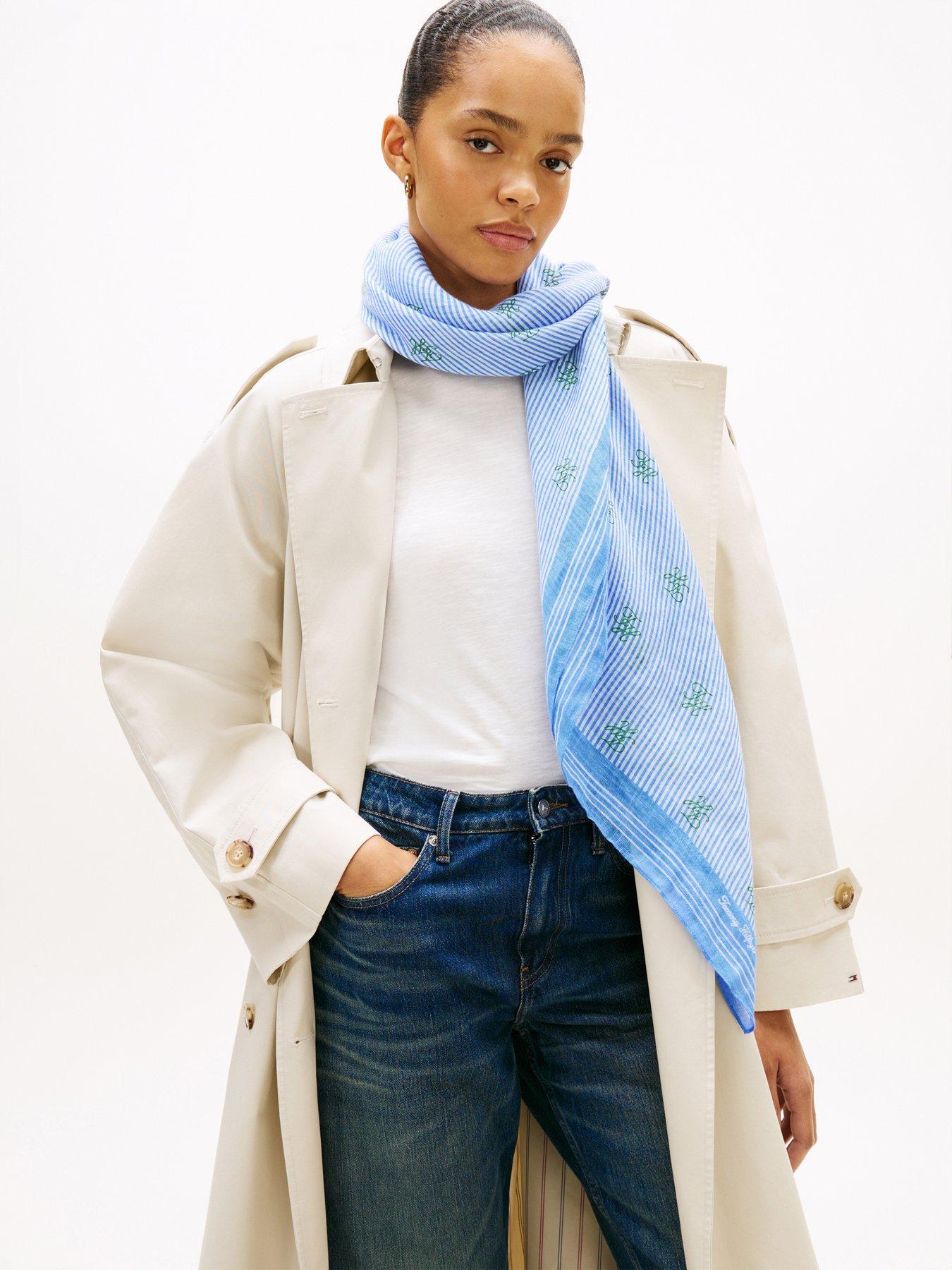 Image 2 of 2 of Tommy Hilfiger Script Monogram Linen Square Scarf - Blue