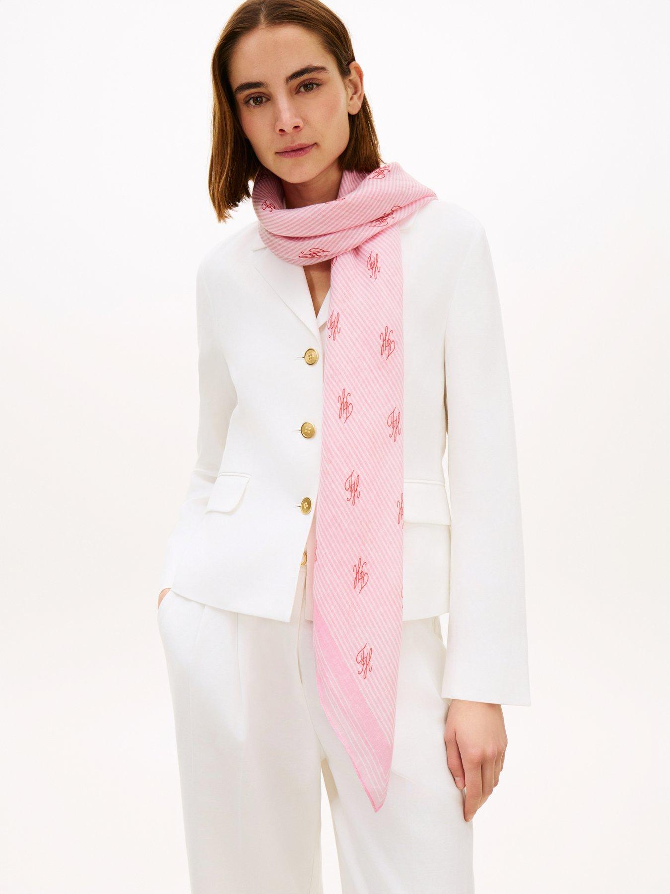 Image 2 of 2 of Tommy Hilfiger Script Monogram Linen Square Scarf - Pink