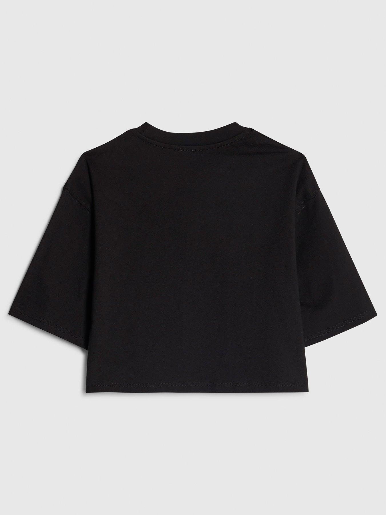Image 2 of 4 of River Island Older Girls Fearless Lace Number Crop T-Shirt - Black