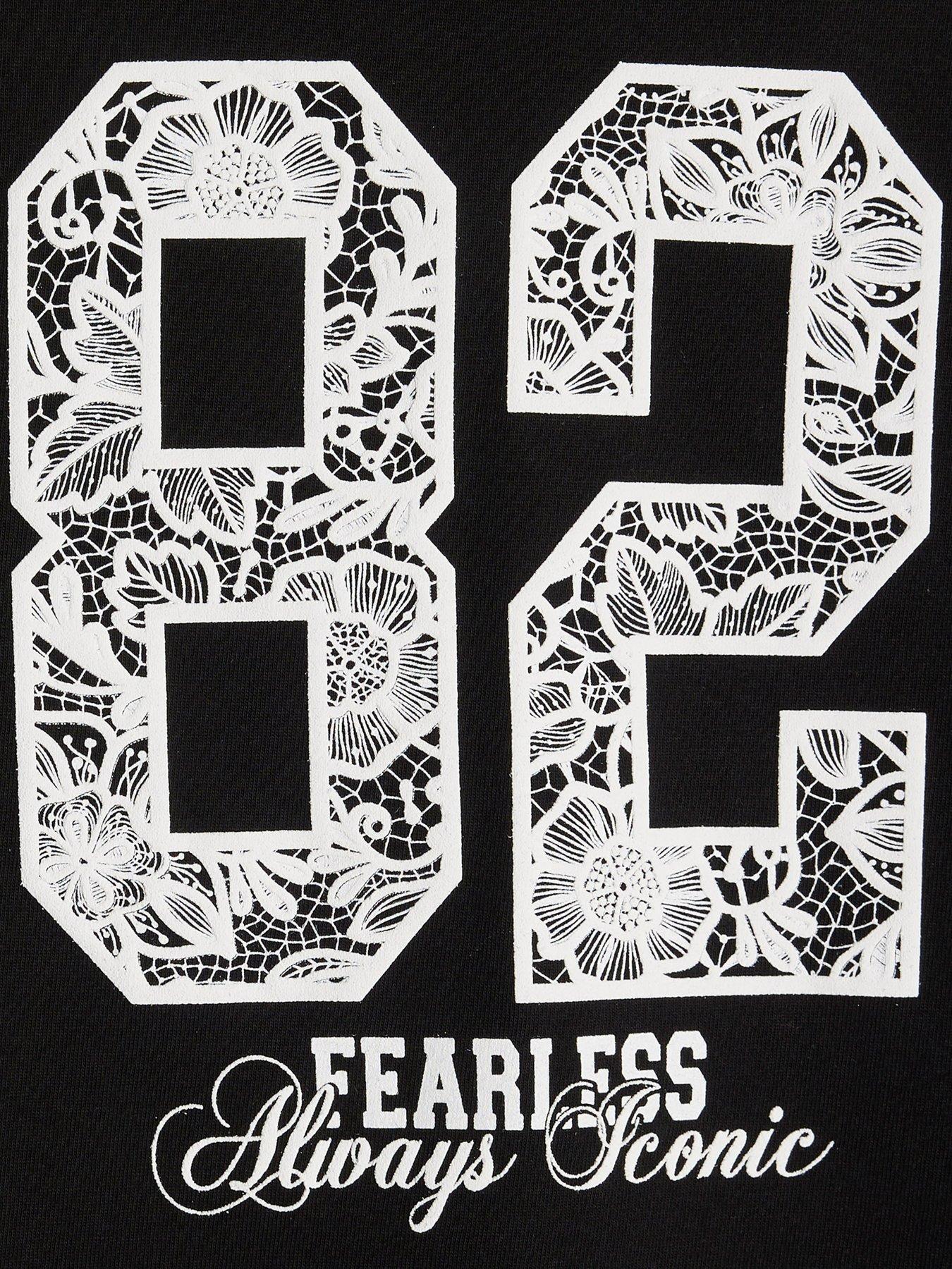 Image 4 of 4 of River Island Older Girls Fearless Lace Number Crop T-Shirt - Black