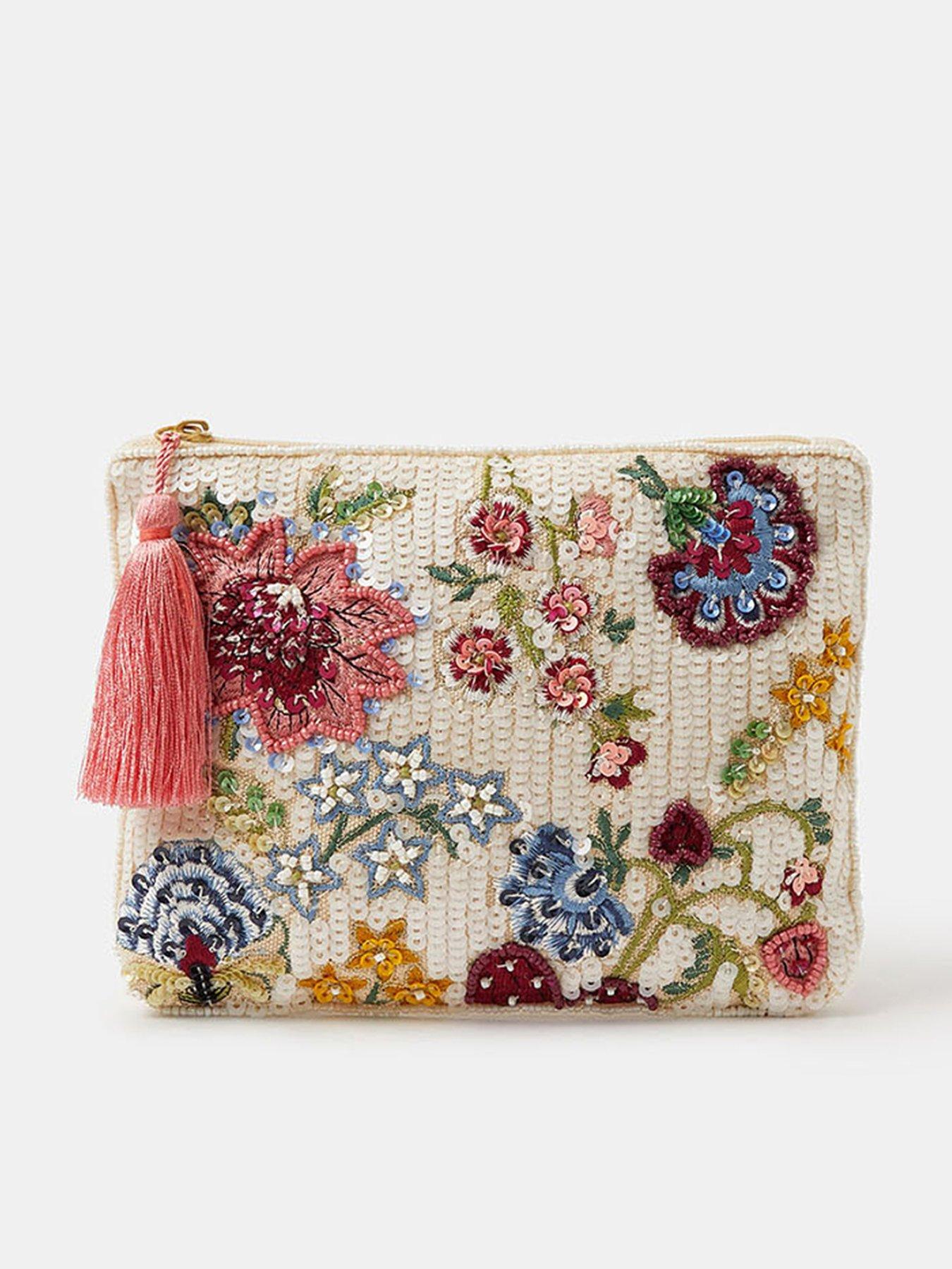 image of accessorize-embroidered-floral-sequin-pouch