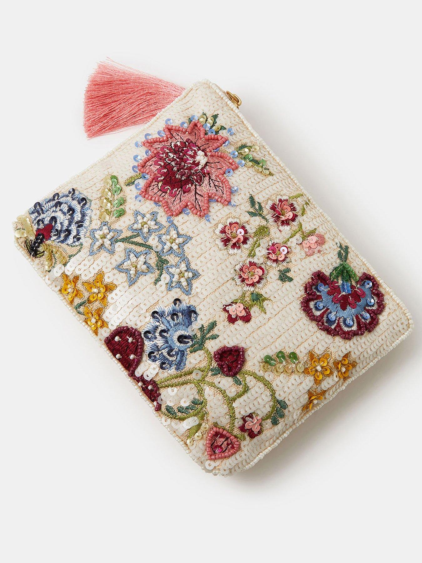  image of accessorize-embroidered-floral-sequin-pouch