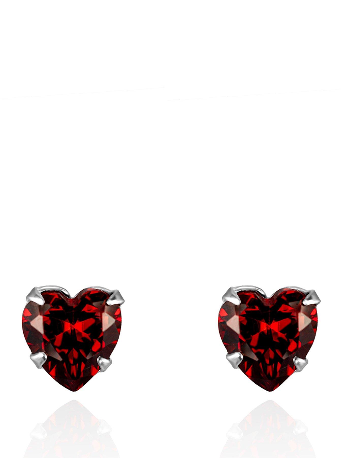 front image of the-love-collection-sterling-silver-red-heart-cz-stud-earrings