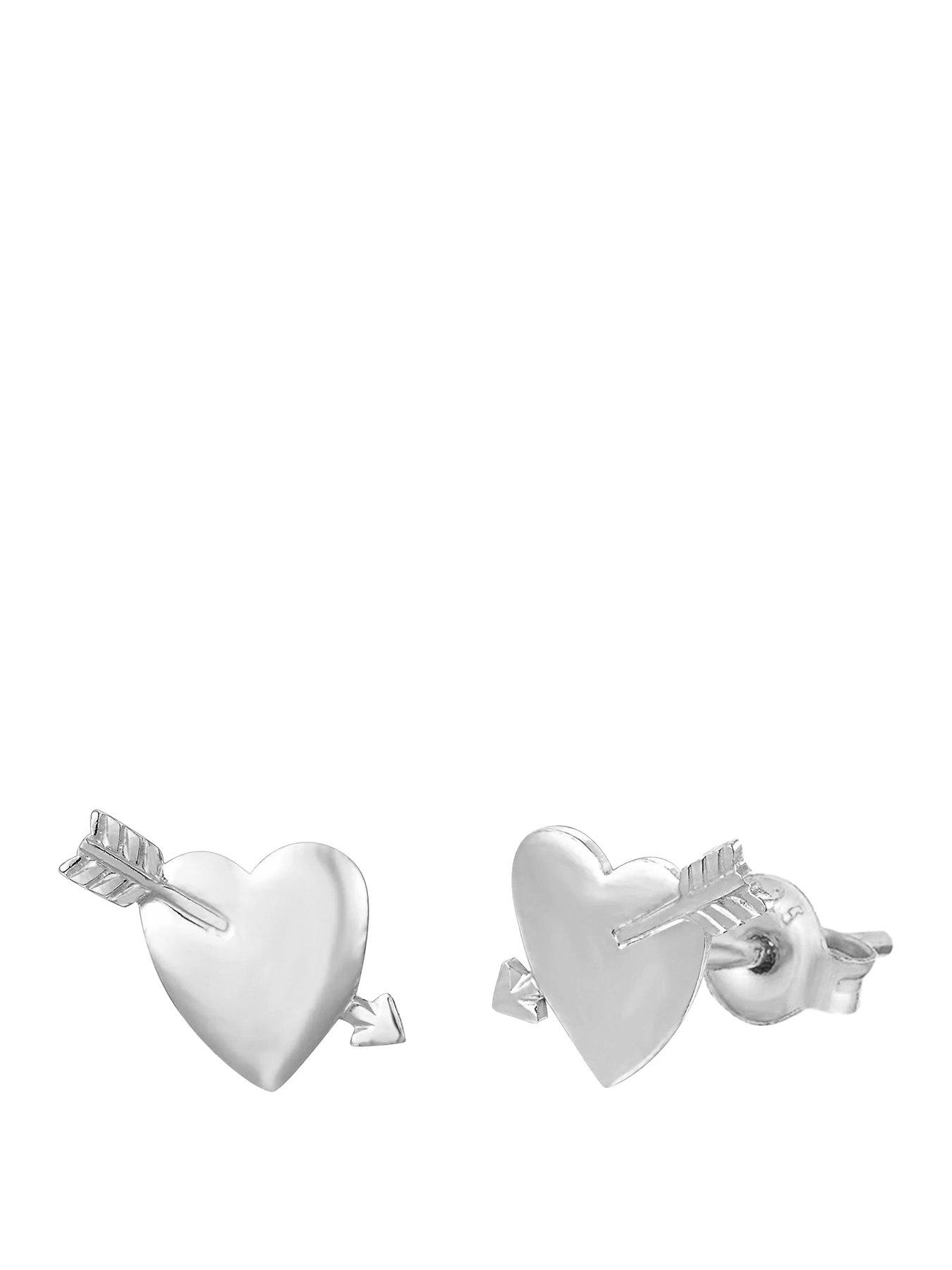 The Love Collection Sterling Silver Heart with Arrow Stud Earrings
