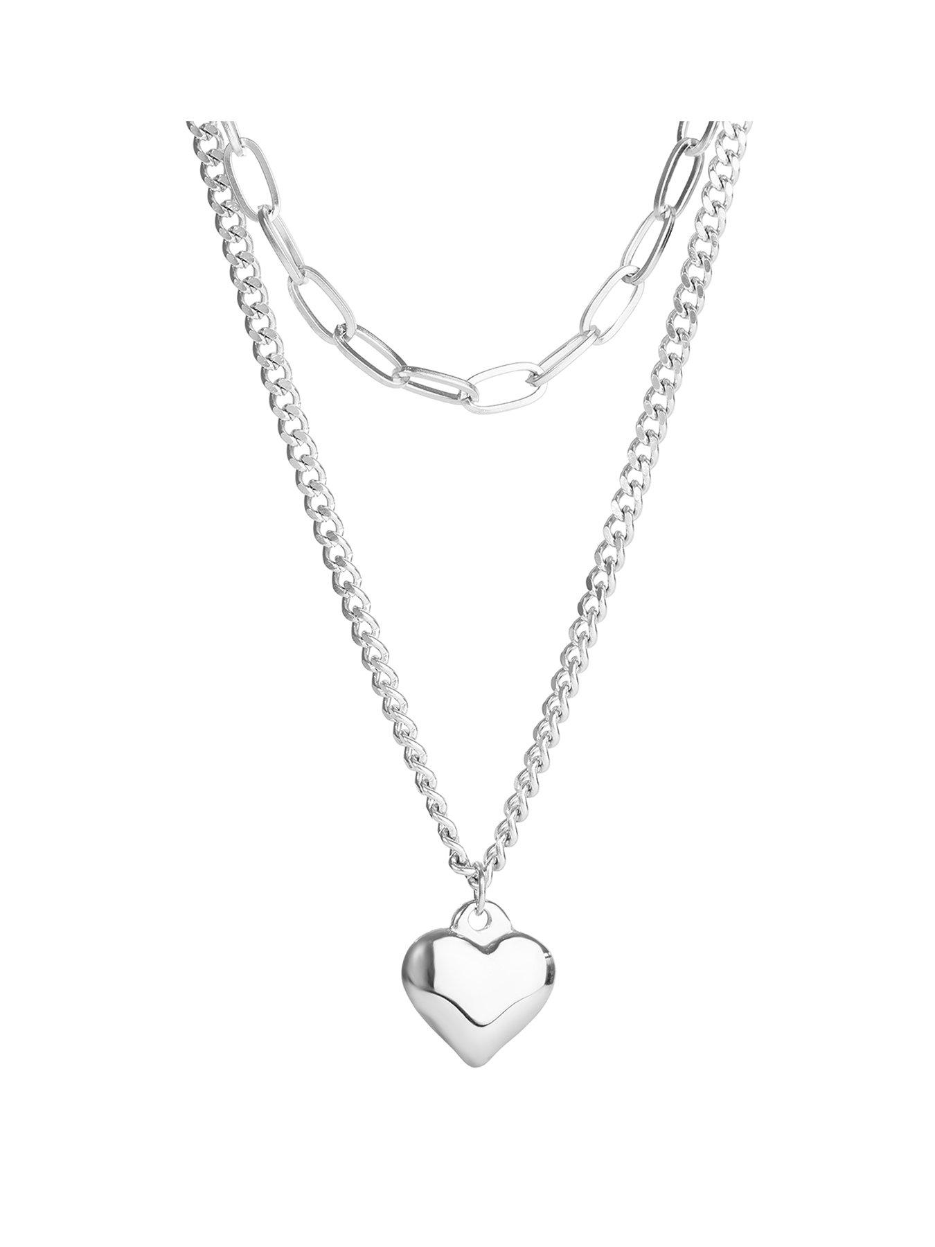 The Love Collection Stainless Steel Layered Heart Link Necklace