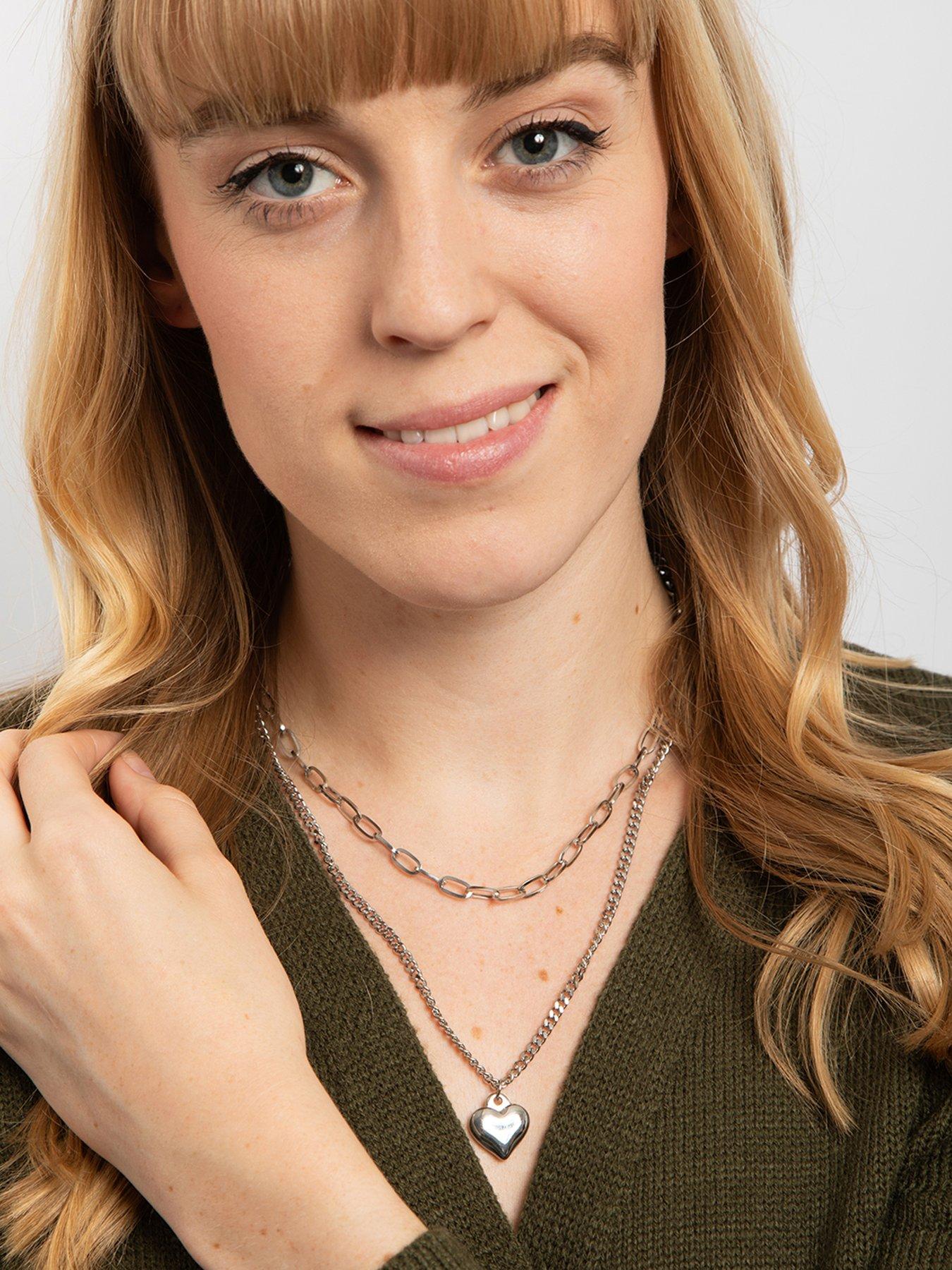 Image 2 of 5 of The Love Collection Stainless Steel Layered Heart Link Necklace