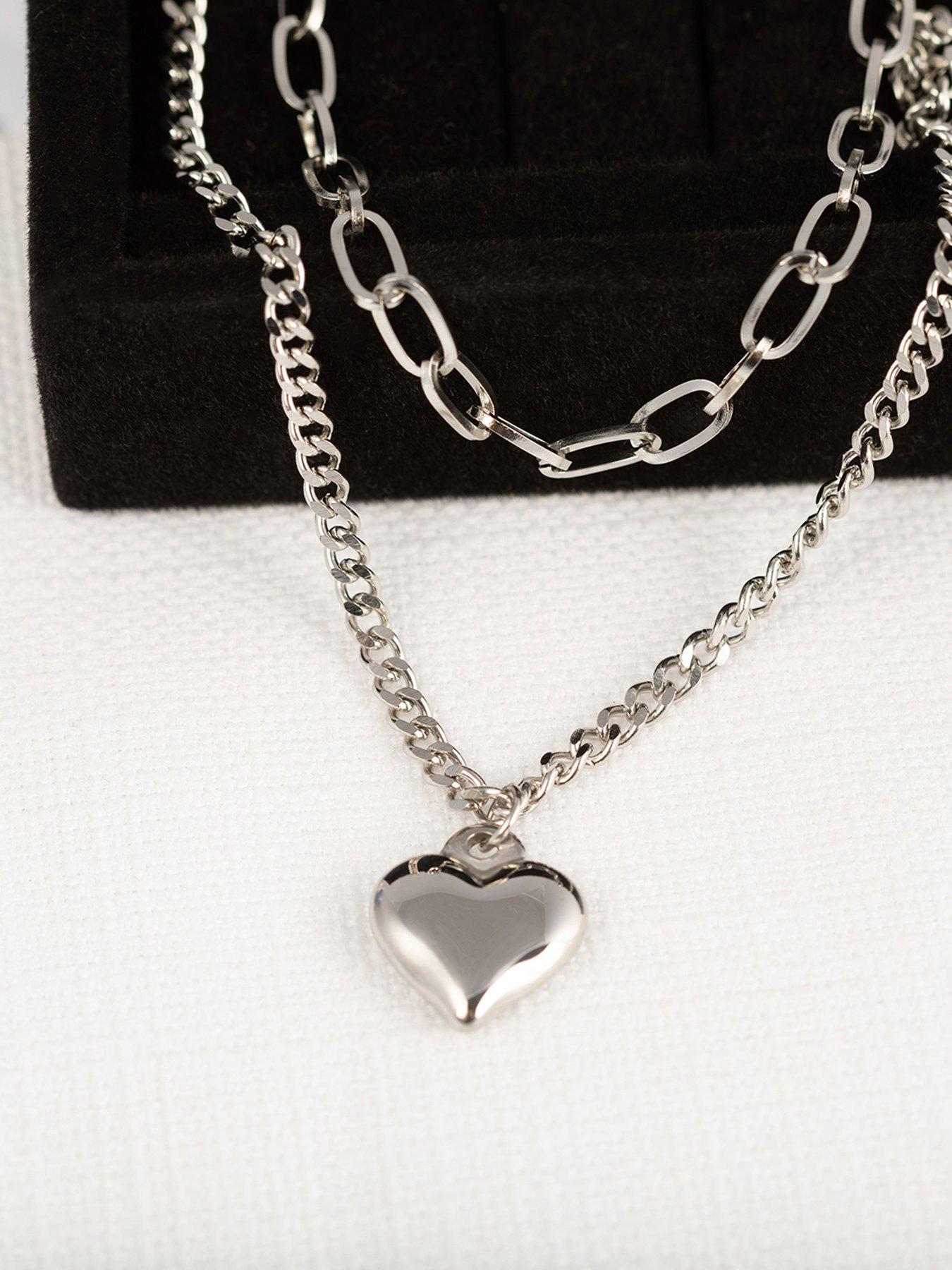 Image 4 of 5 of The Love Collection Stainless Steel Layered Heart Link Necklace