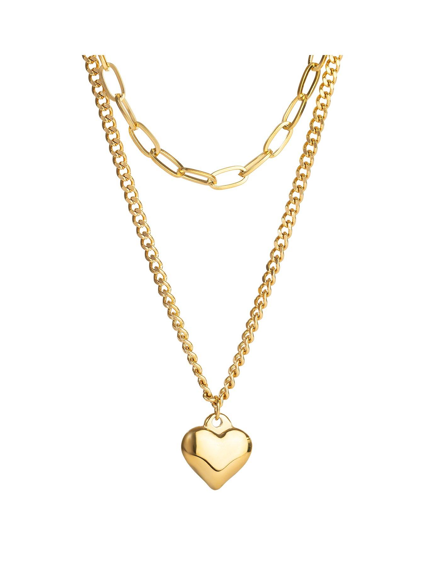 front image of the-love-collection-gold-plated-stainless-steel-layered-heart-link-necklace