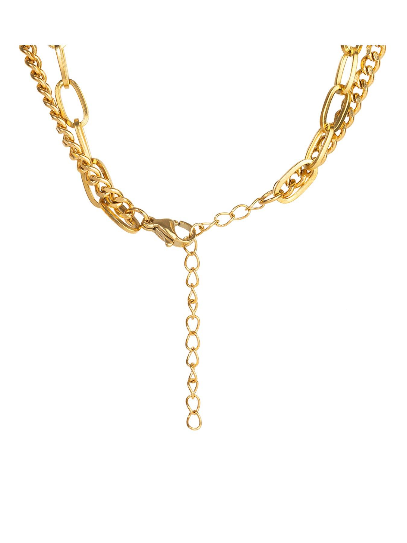  image of the-love-collection-gold-plated-stainless-steel-layered-heart-link-necklace