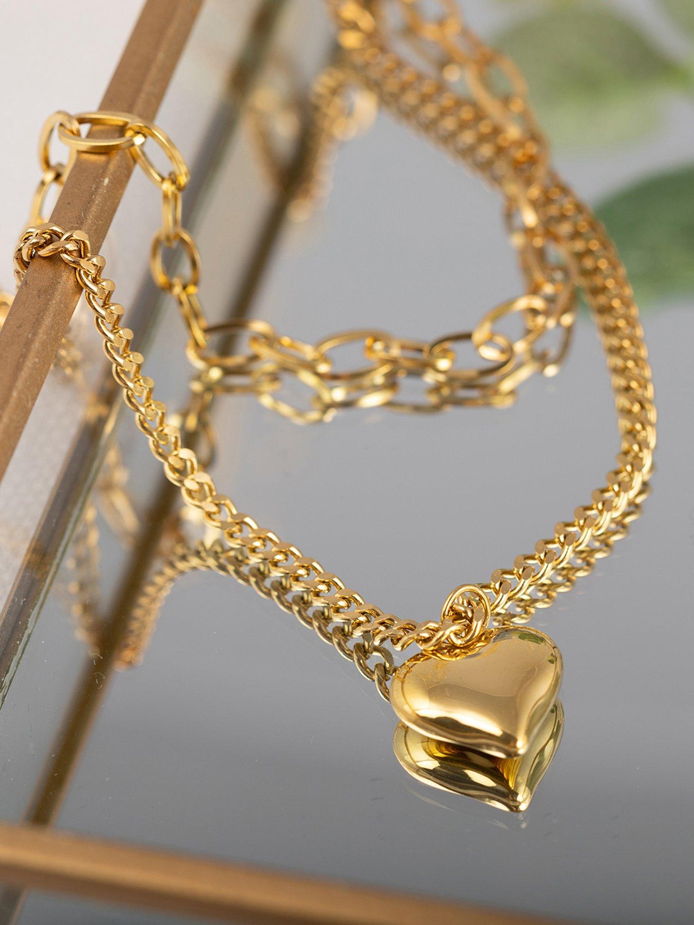  image of the-love-collection-gold-plated-stainless-steel-layered-heart-link-necklace
