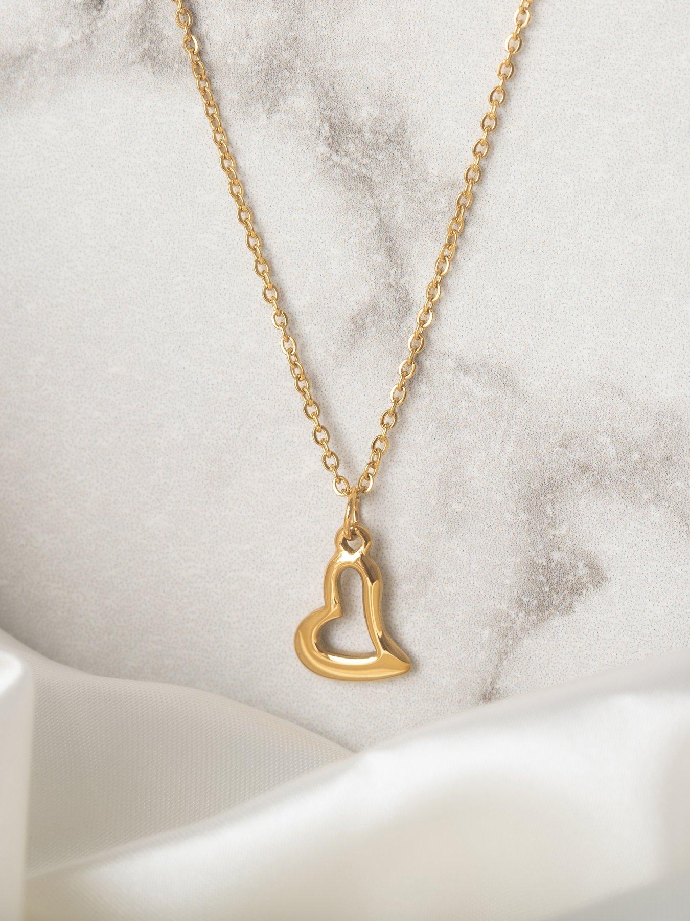  image of the-love-collection-gold-plated-stainless-steel-curved-heart-pendant-necklace