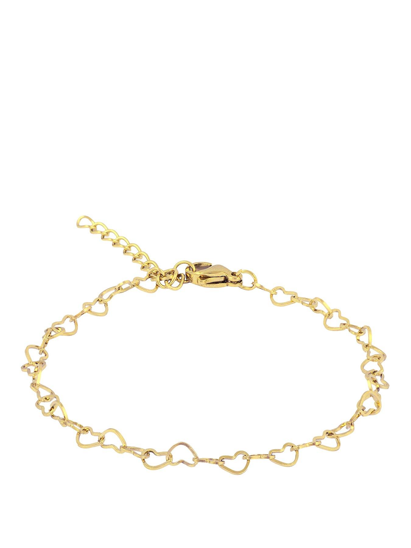 front image of the-love-collection-gold-plated-stainless-steel-linked-heart-bracelet