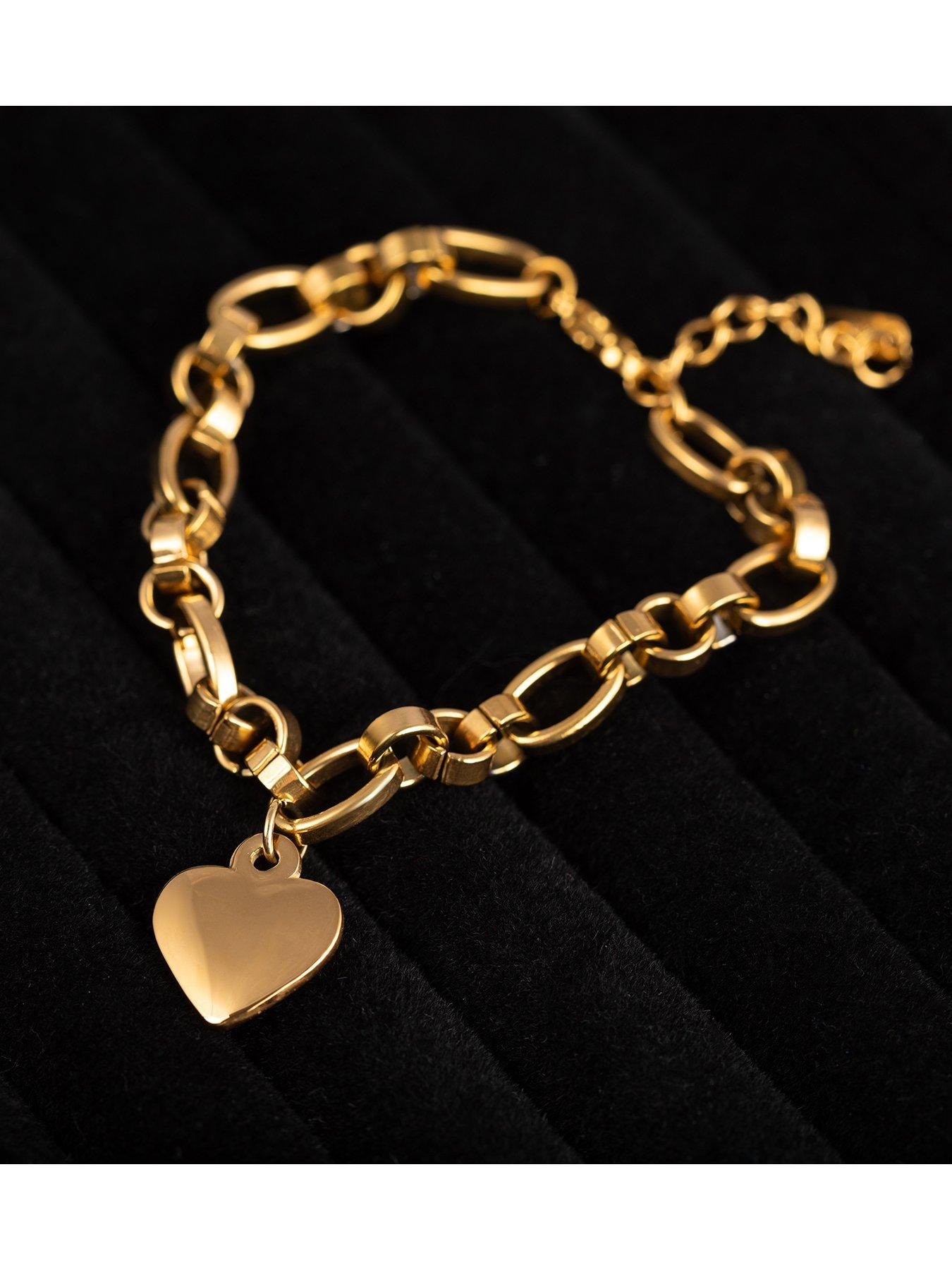  image of the-love-collection-gold-plated-stainless-steel-heart-charm-link-bracelet