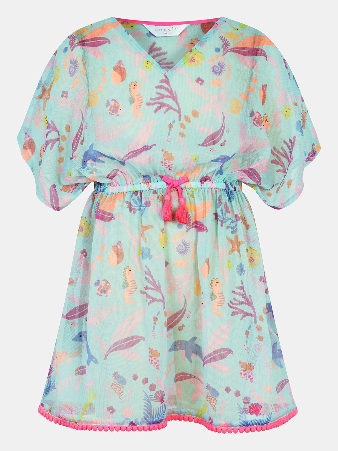 Image 1 of 3 of Accessorize Girls Sea Life Printed Kaftan - Multi