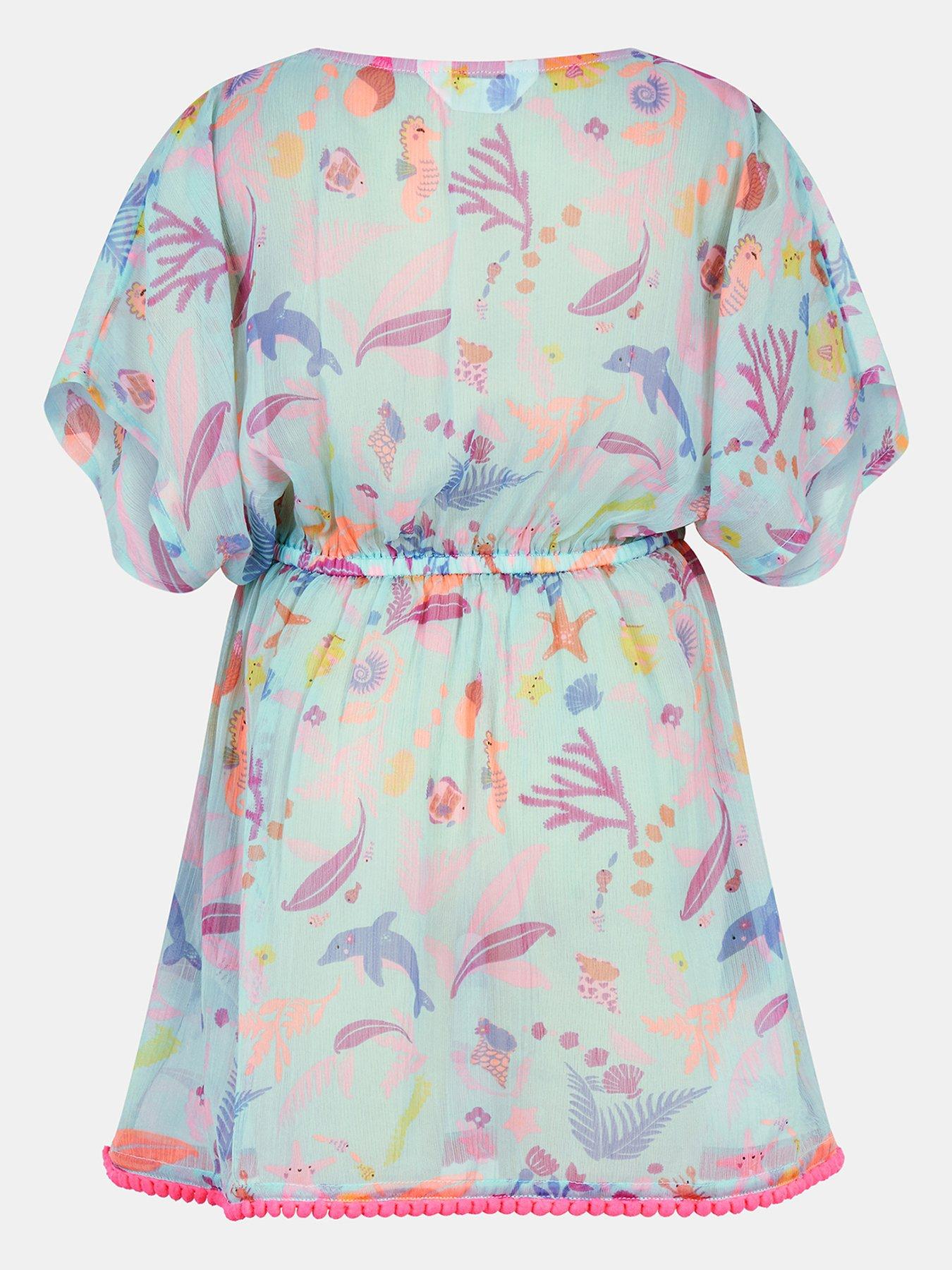Image 2 of 3 of Accessorize Girls Sea Life Printed Kaftan - Multi