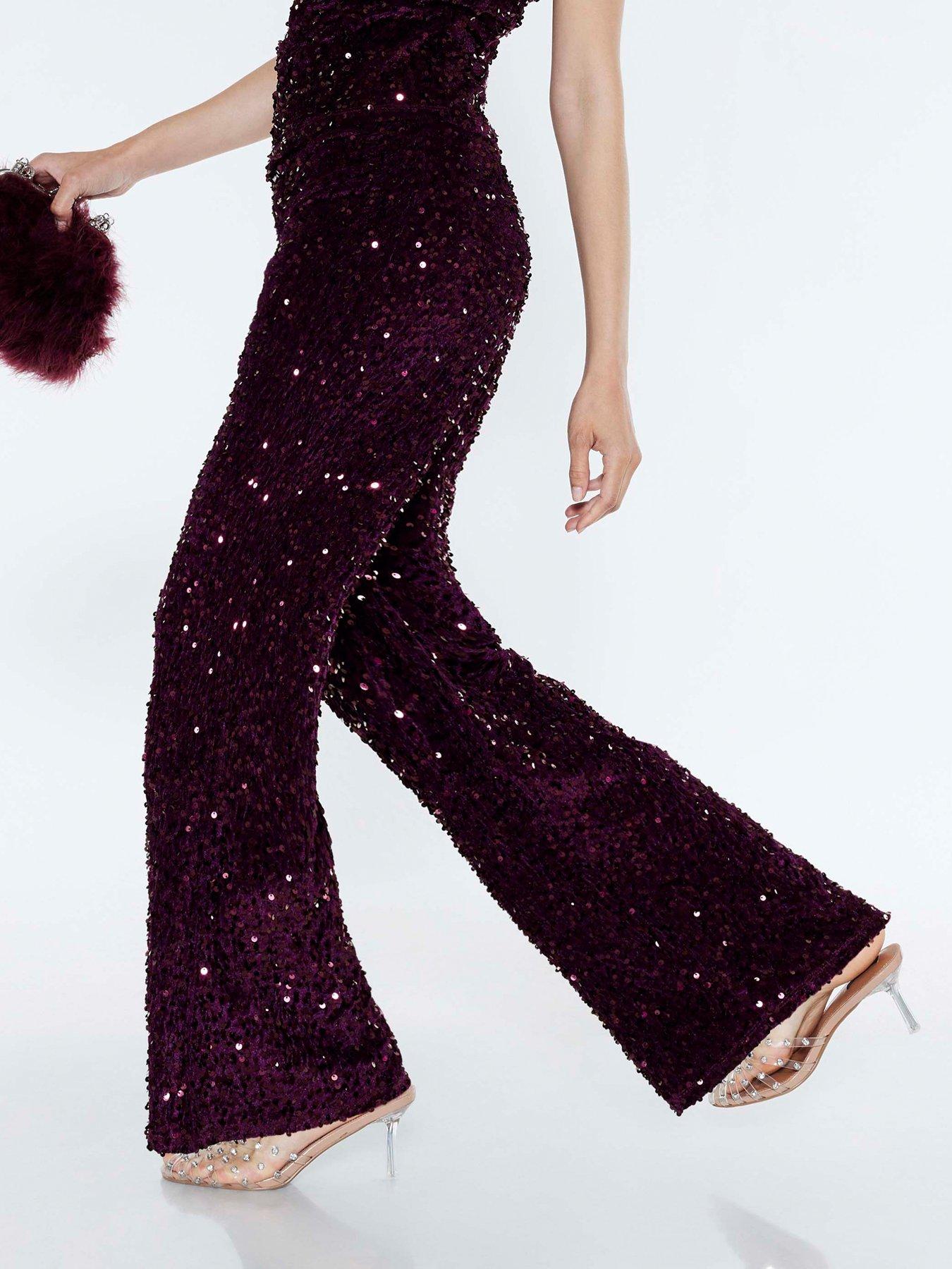 Image 4 of 4 of River Island Pull On Velvet Sequin Trouser - Red