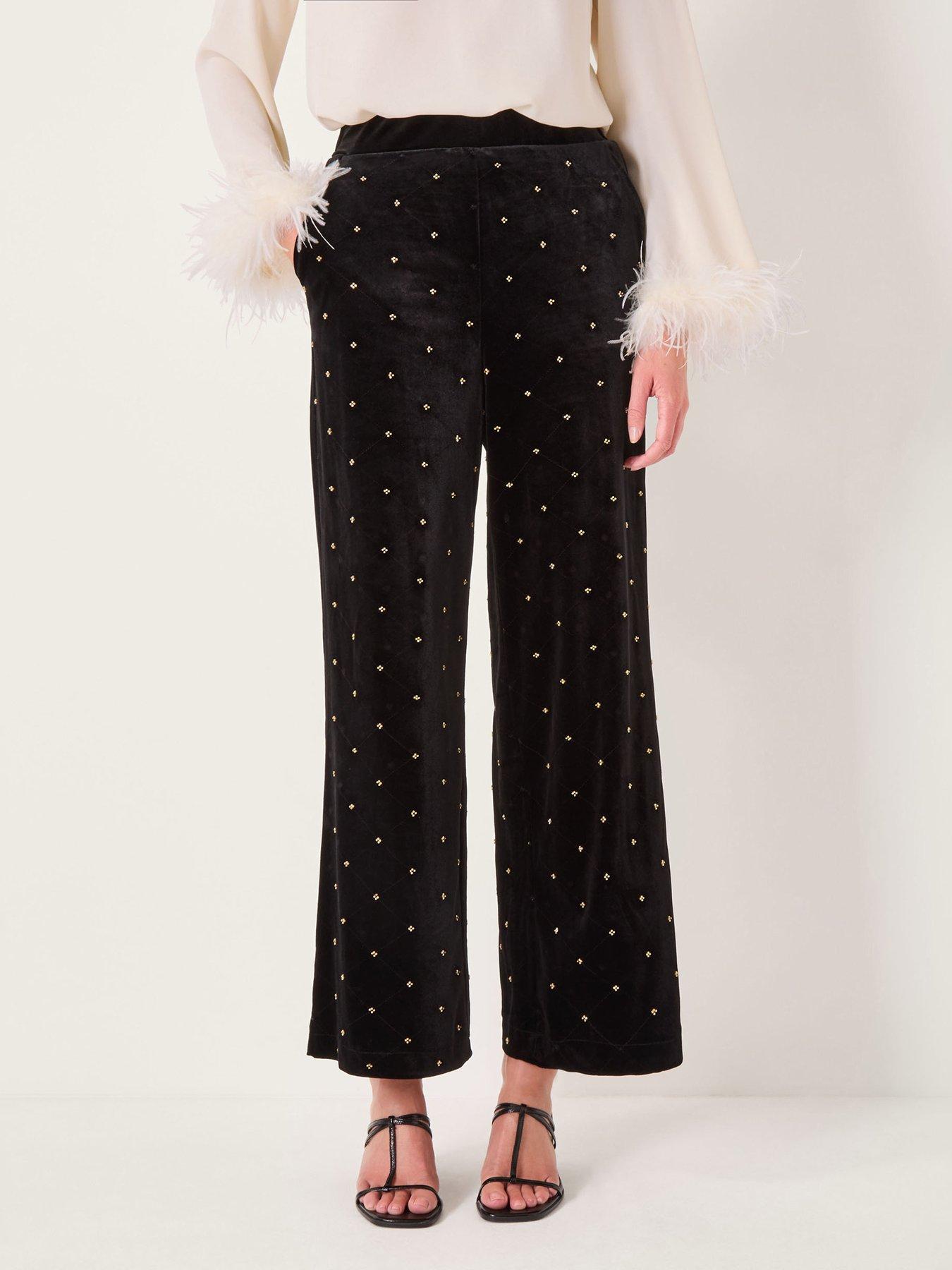 Image 1 of 5 of Monsoon Emma Embellished Velvet Trouser - Black