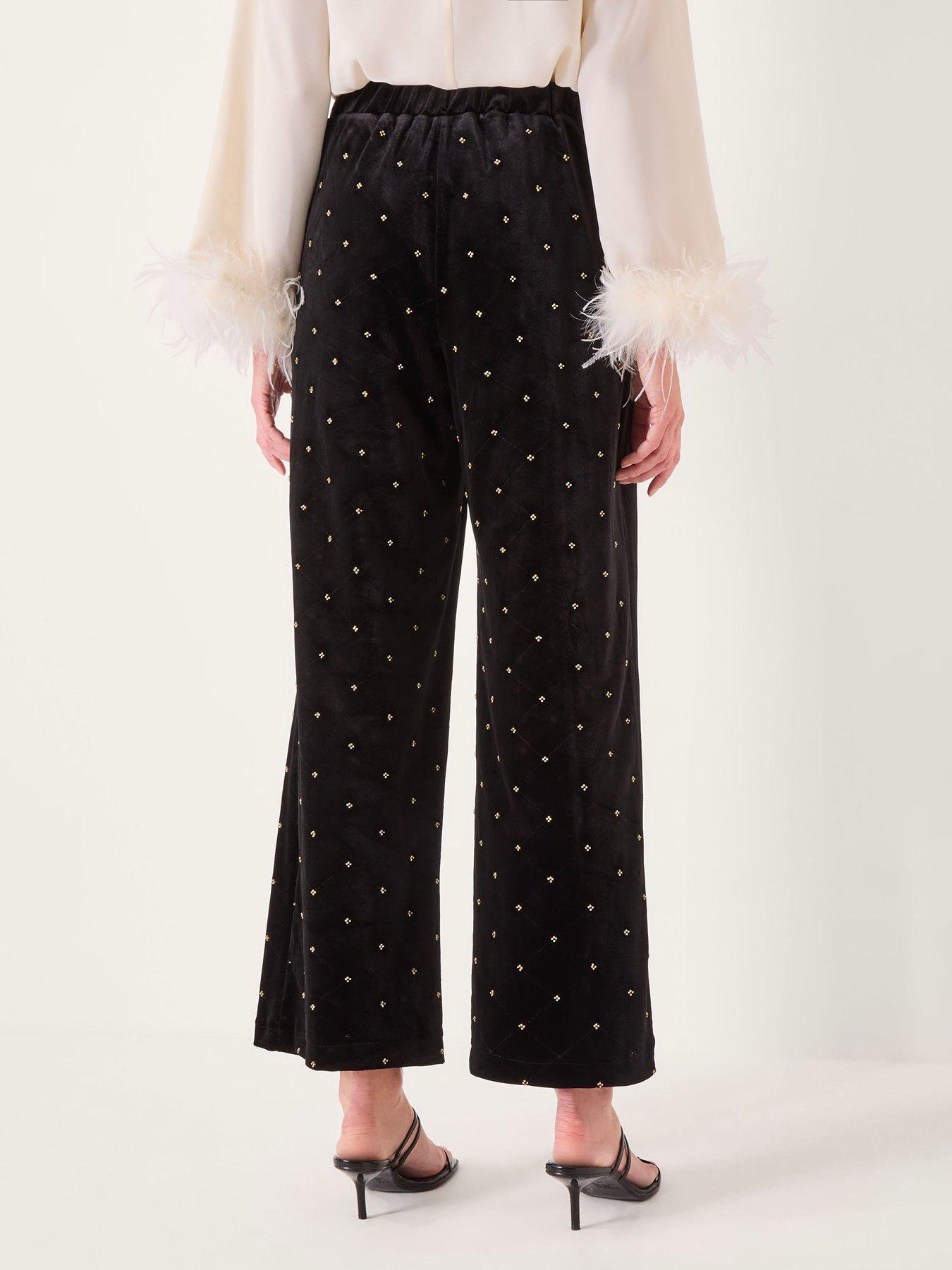 Image 2 of 5 of Monsoon Emma Embellished Velvet Trouser - Black