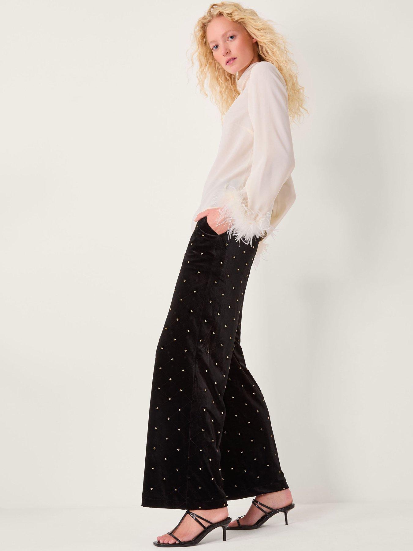 Image 3 of 5 of Monsoon Emma Embellished Velvet Trouser - Black