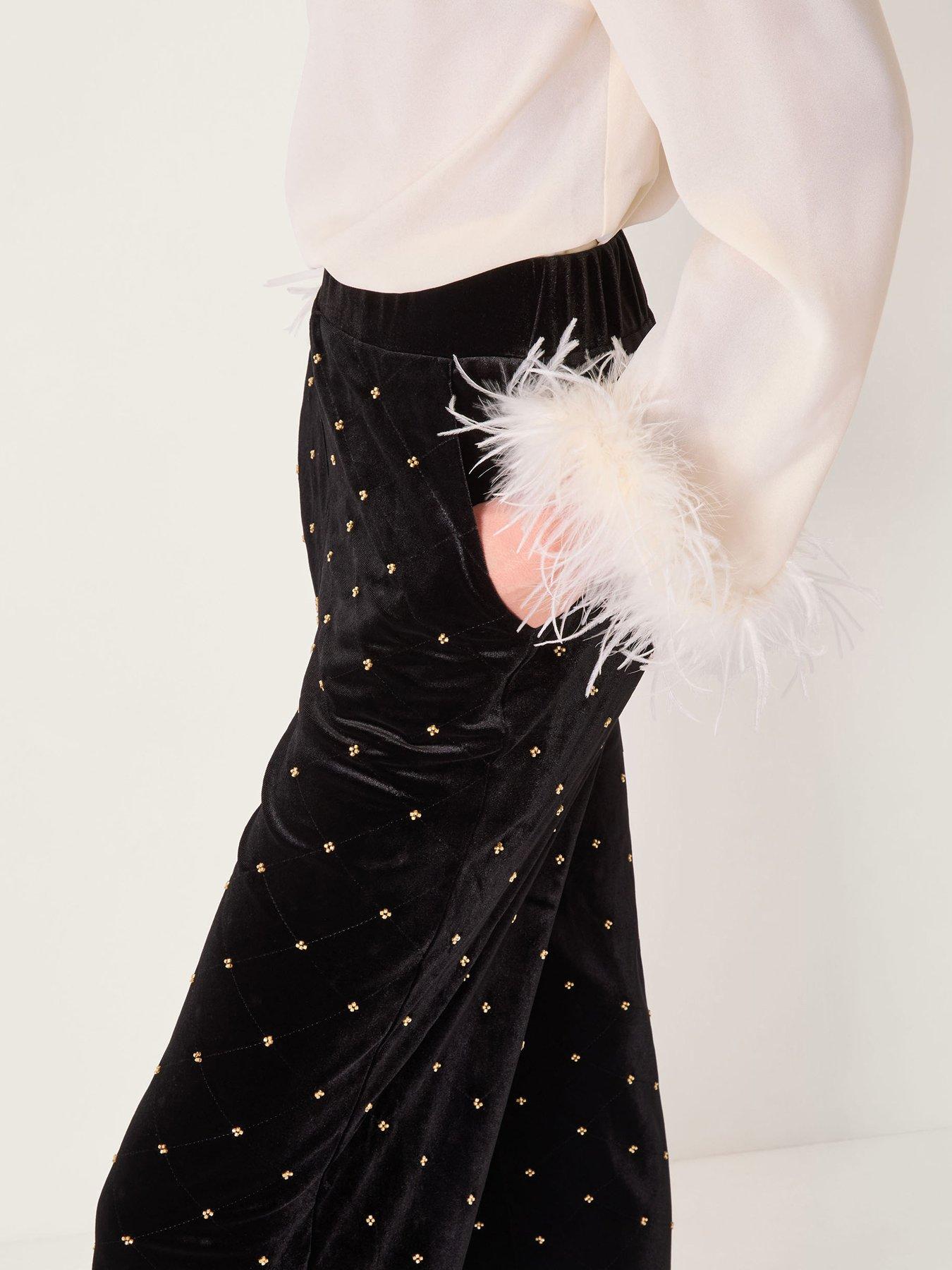 Image 4 of 5 of Monsoon Emma Embellished Velvet Trouser - Black