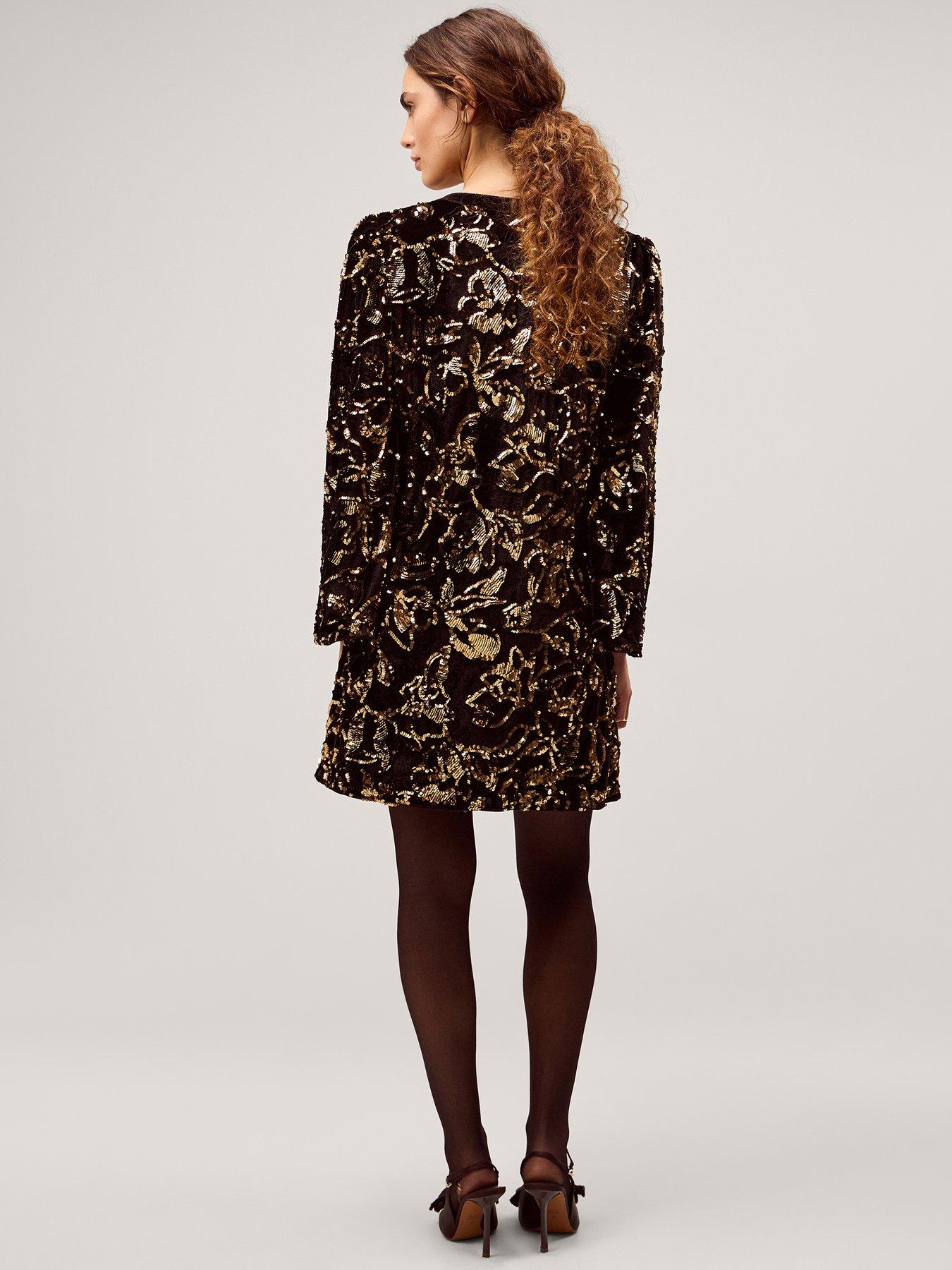 Image 2 of 5 of Monsoon Shola Sequin Tunic Dress - Black