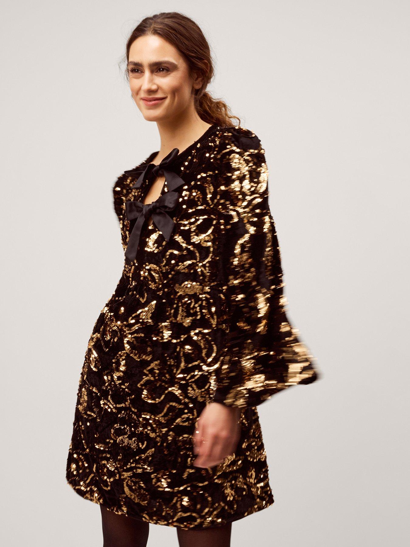 Image 3 of 5 of Monsoon Shola Sequin Tunic Dress - Black