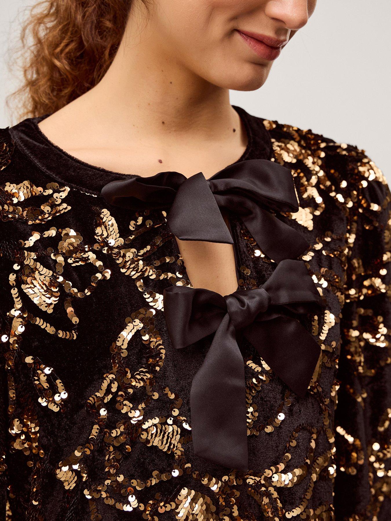 Image 4 of 5 of Monsoon Shola Sequin Tunic Dress - Black