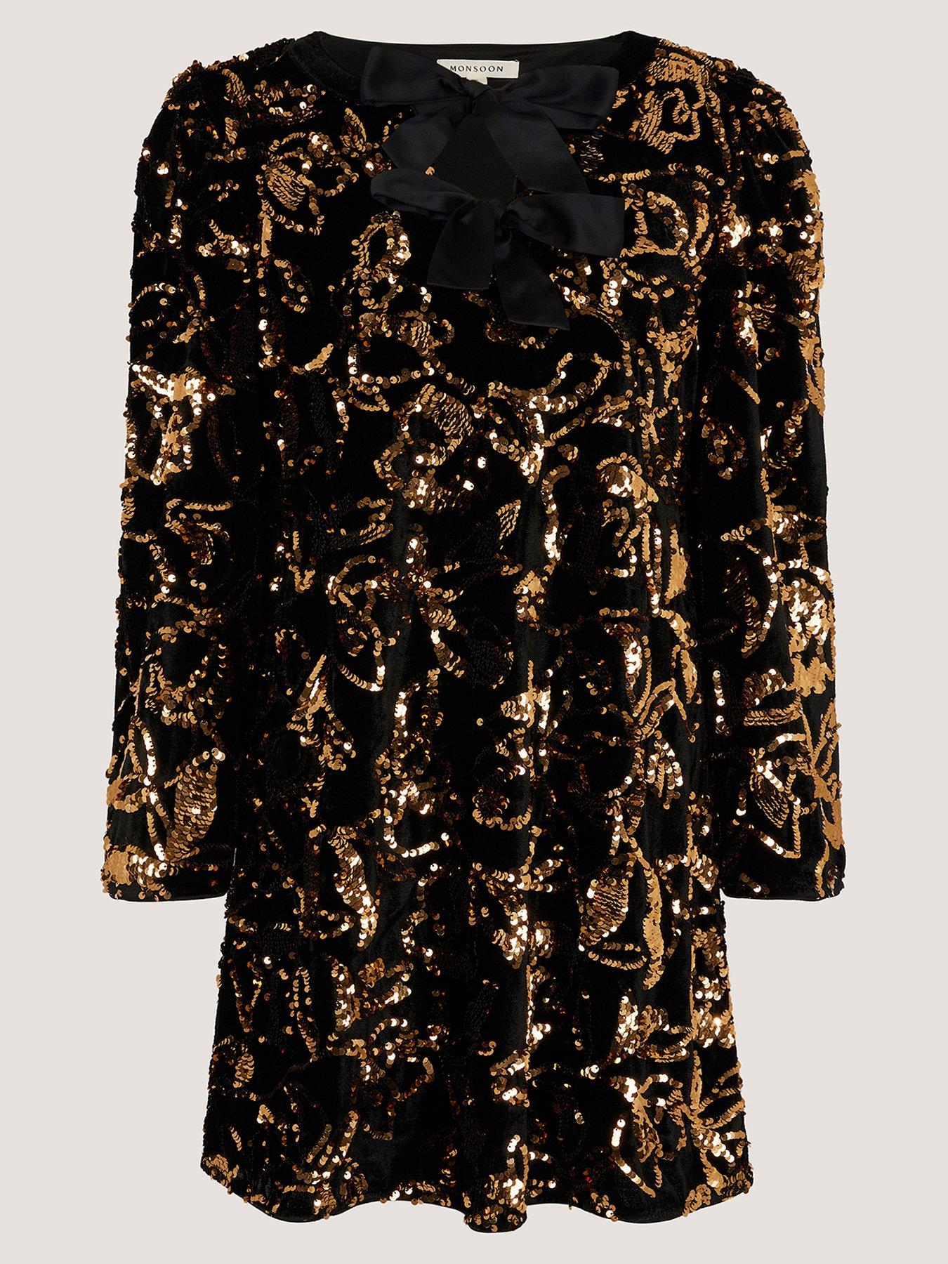 Image 5 of 5 of Monsoon Shola Sequin Tunic Dress - Black