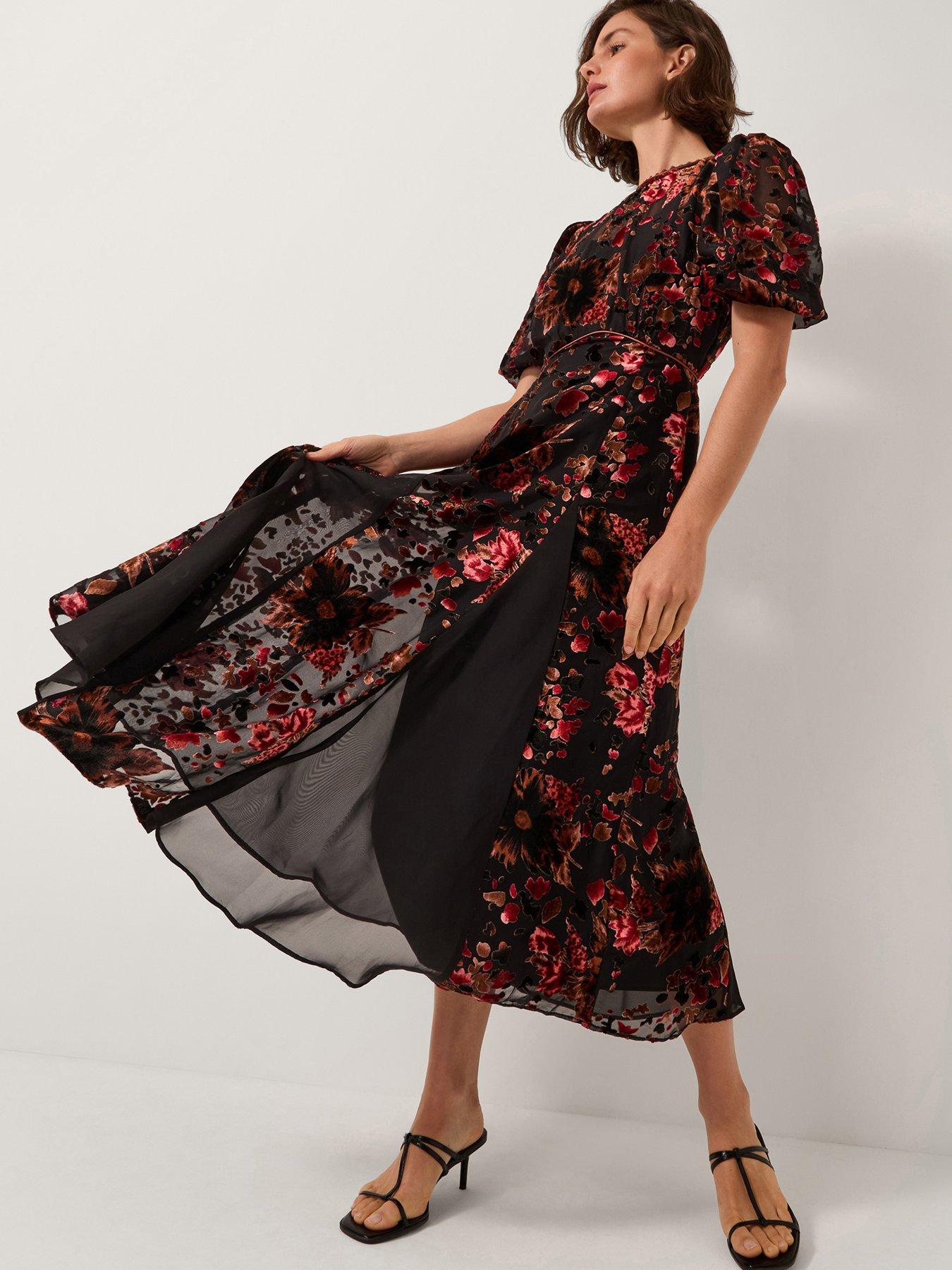 Image 3 of 6 of Monsoon Carolyn Devore Midi Dress - Black