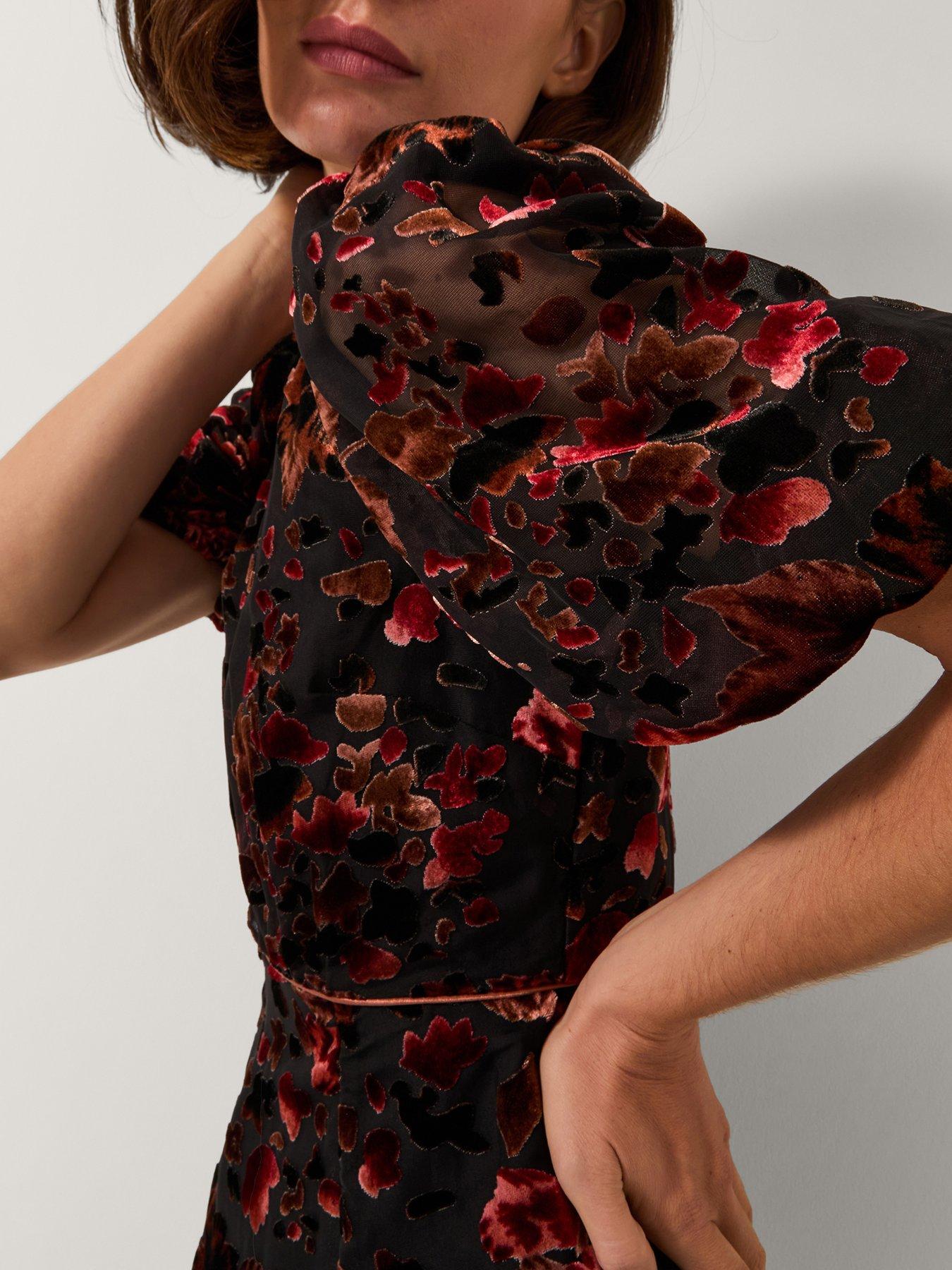 Image 5 of 6 of Monsoon Carolyn Devore Midi Dress - Black
