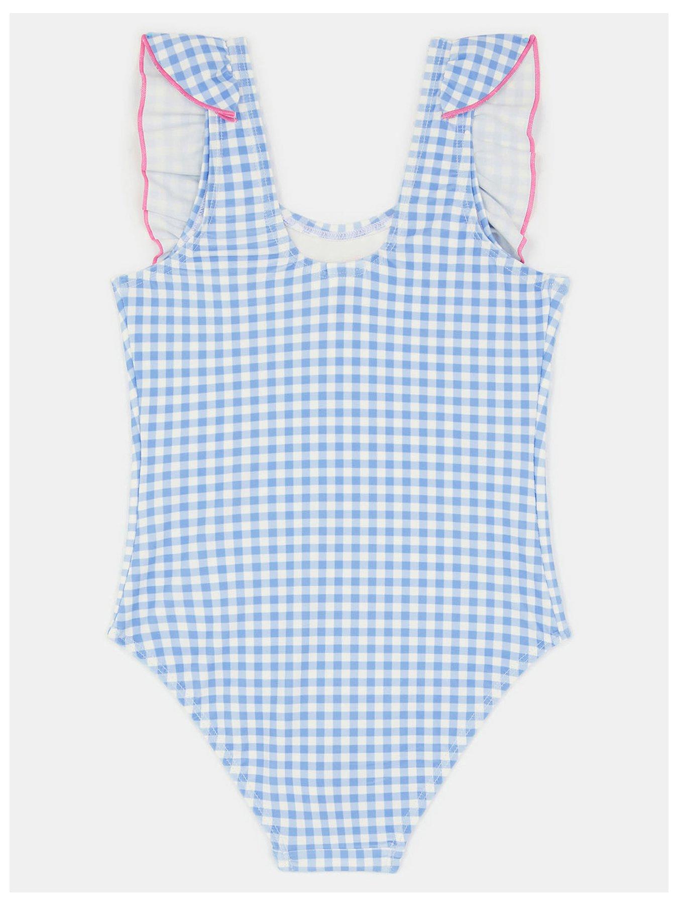  image of accessorize-girls-gingham-cherry-swimsuit-blue