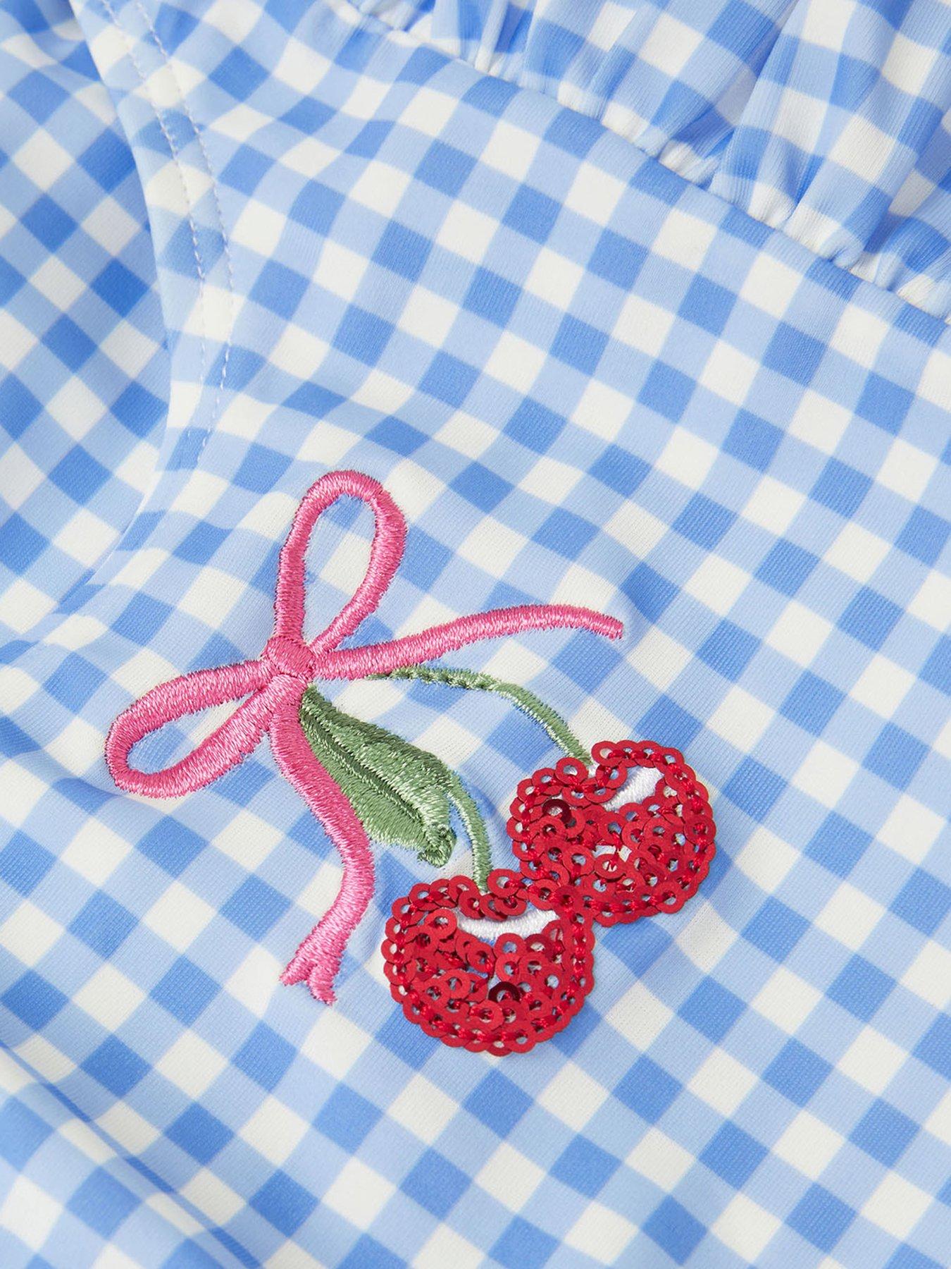  image of accessorize-girls-gingham-cherry-swimsuit-blue