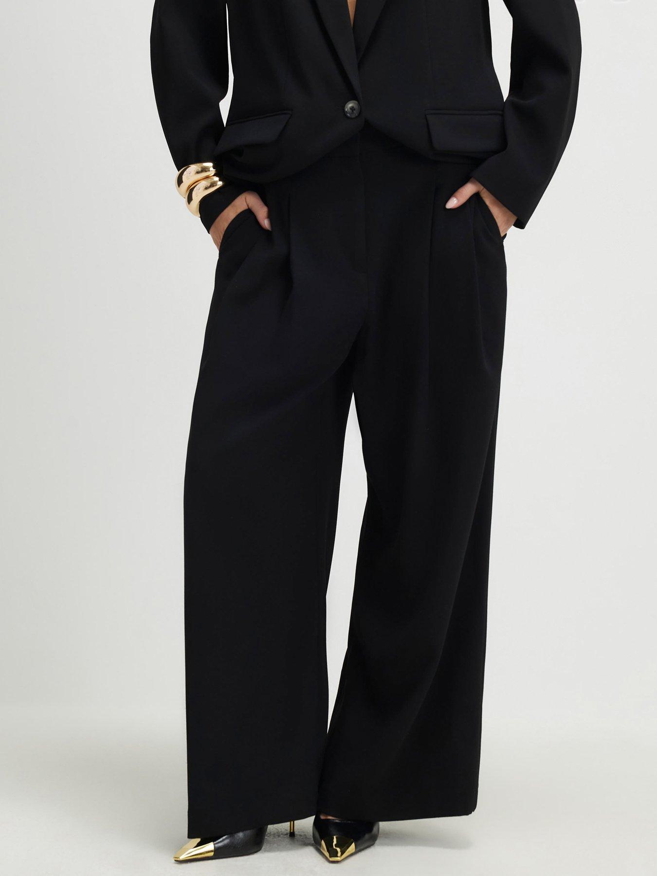 front image of river-island-wide-leg-trouser-black