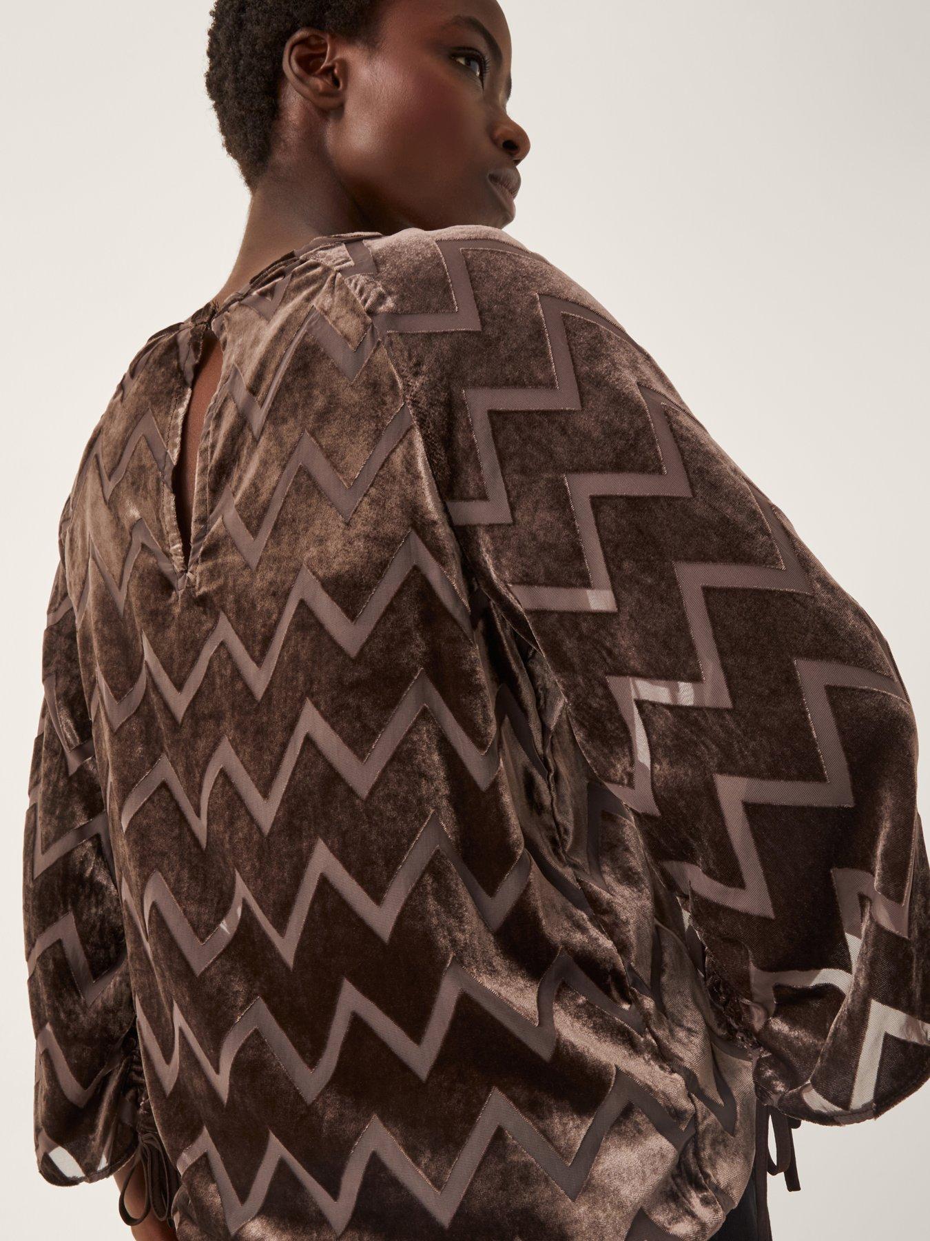 Image 4 of 5 of Monsoon Keisha Geometric Velvet Top - Brown
