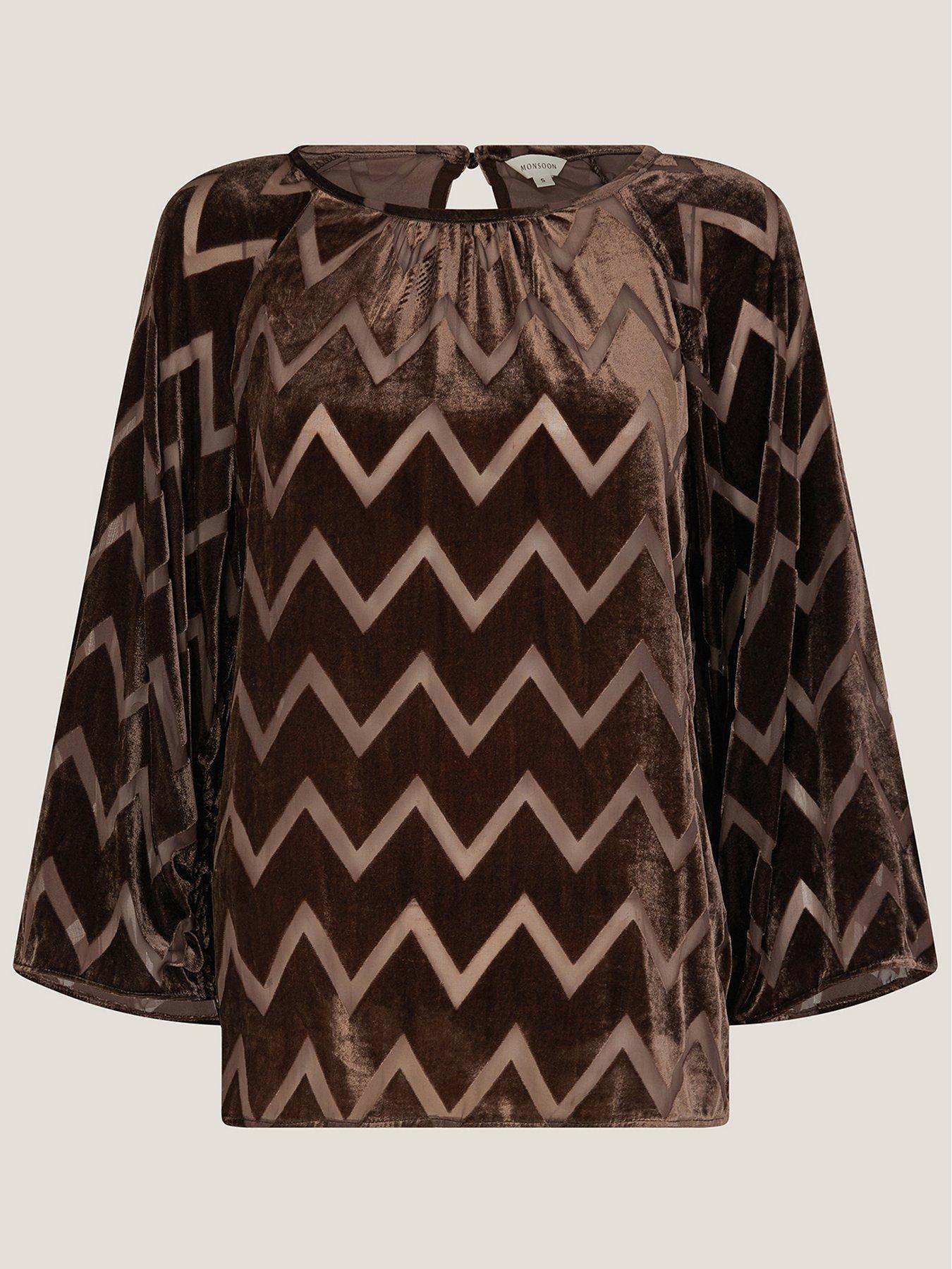 Image 5 of 5 of Monsoon Keisha Geometric Velvet Top - Brown