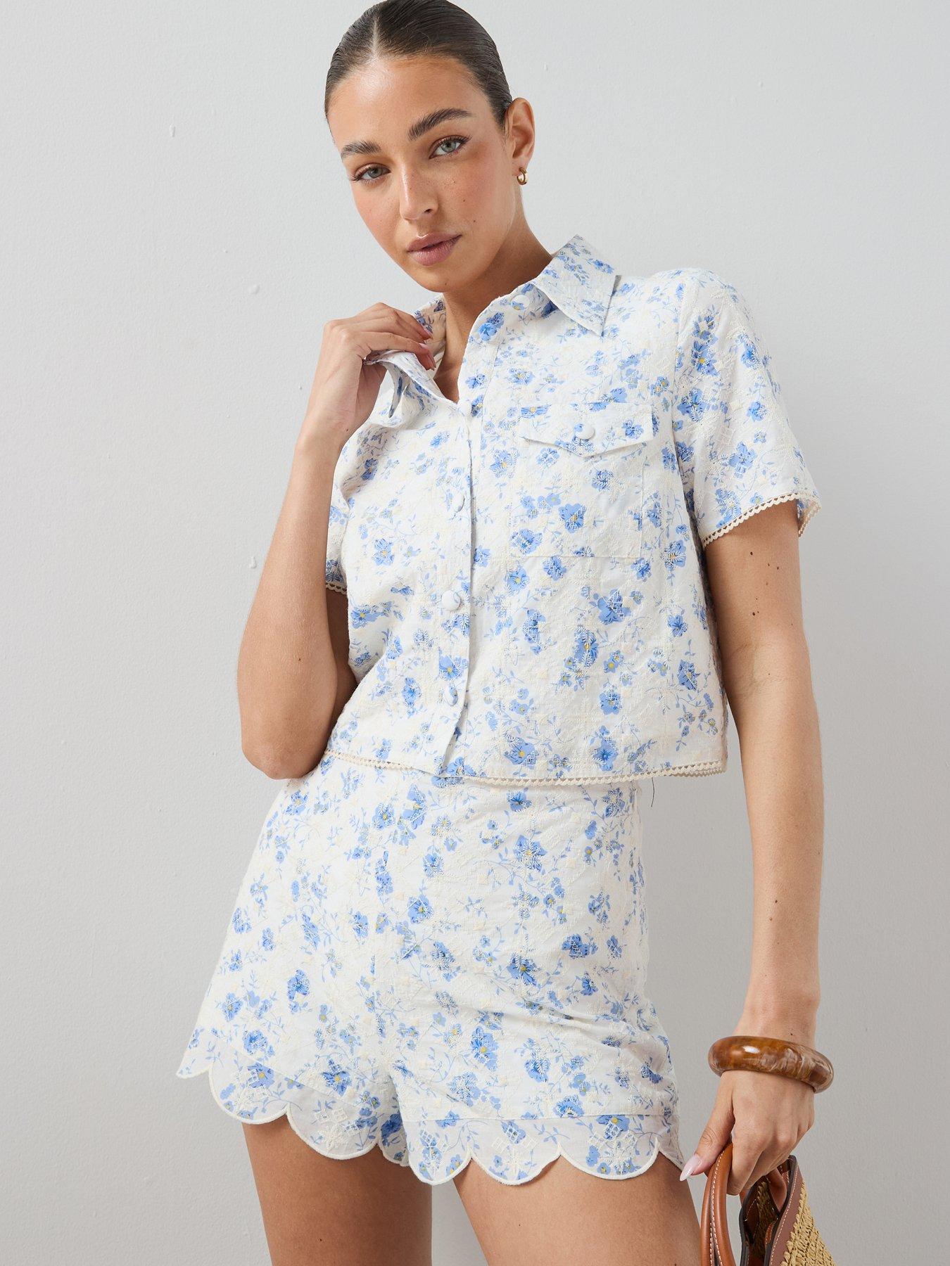 The Very Collection Floral Embroidered Shirt Co-Ord - White