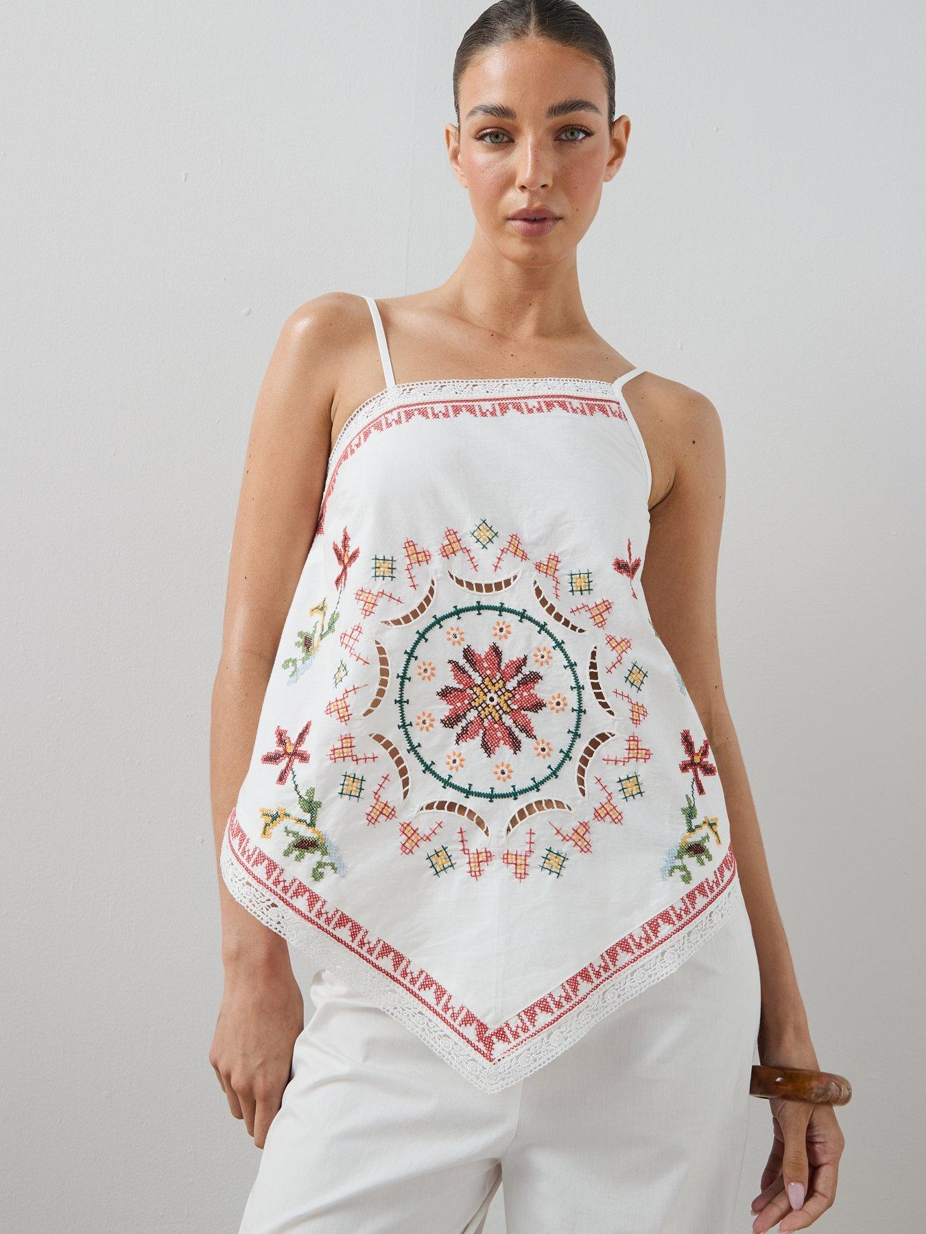 The Very Collection Patchwork Asymmetric Cami - White