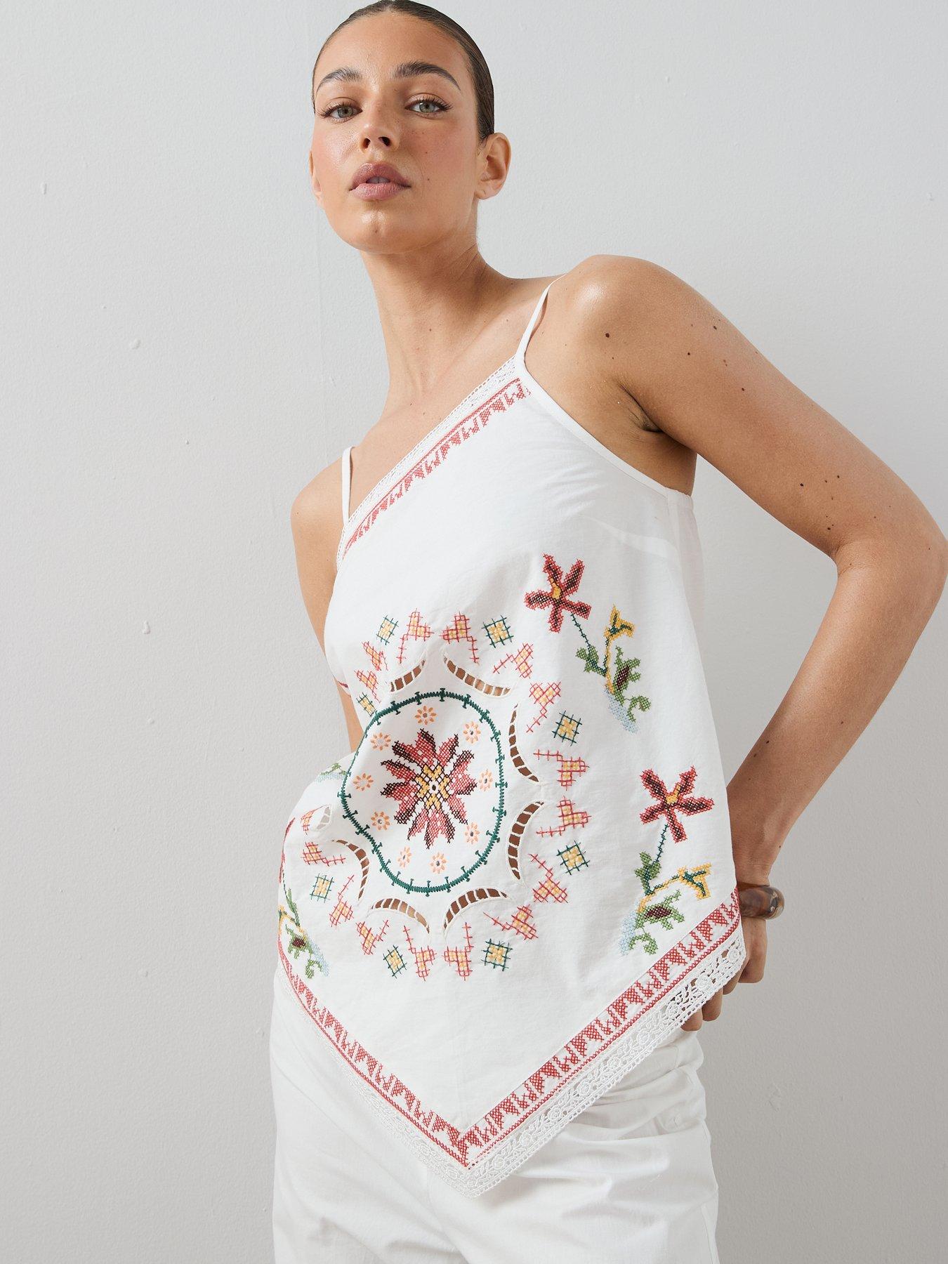 Image 6 of 6 of The Very Collection Patchwork Asymmetric Cami - White
