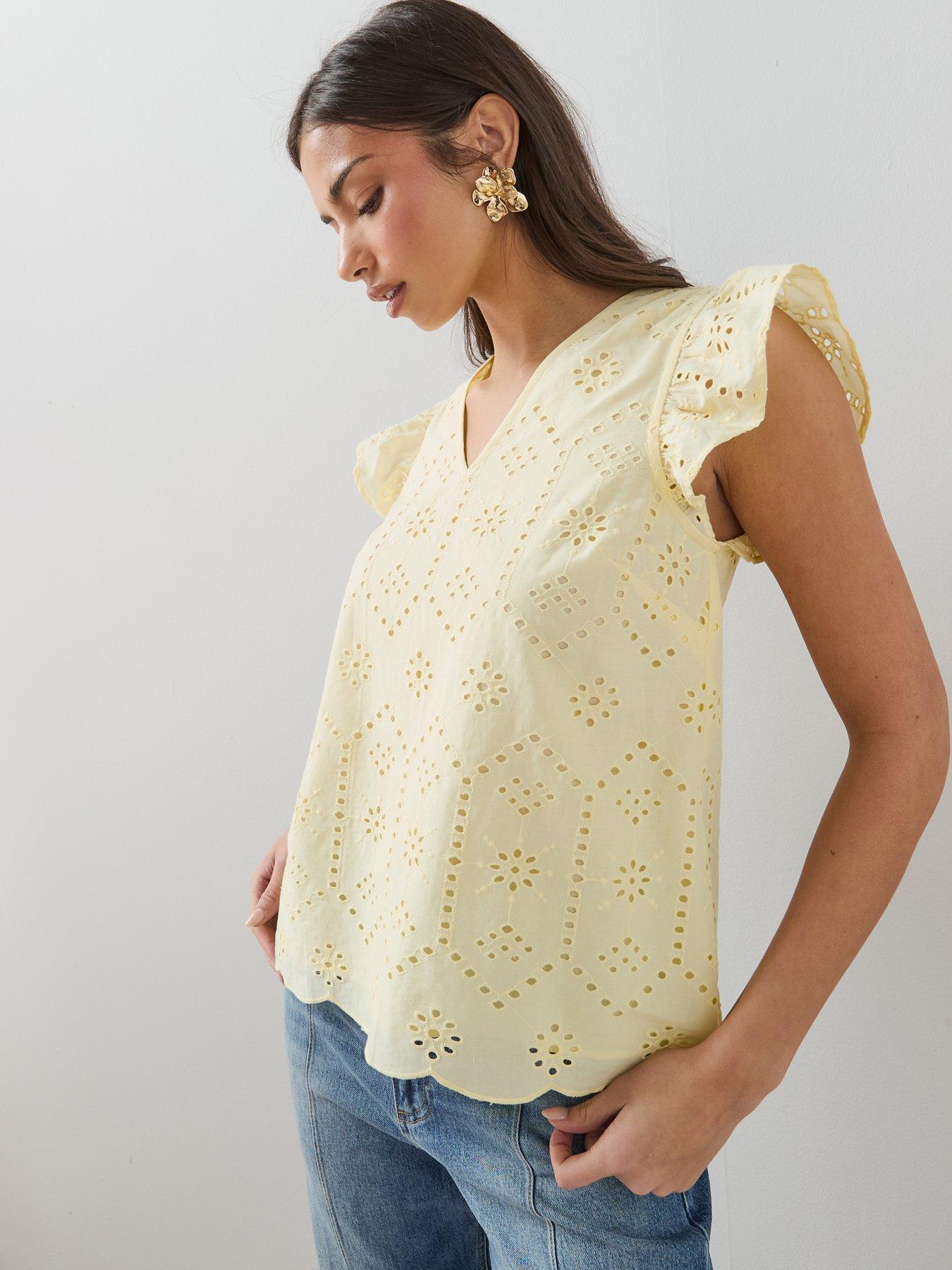 The Very Collection Broderie Frill Sleeve Detail Blouse - Yellow