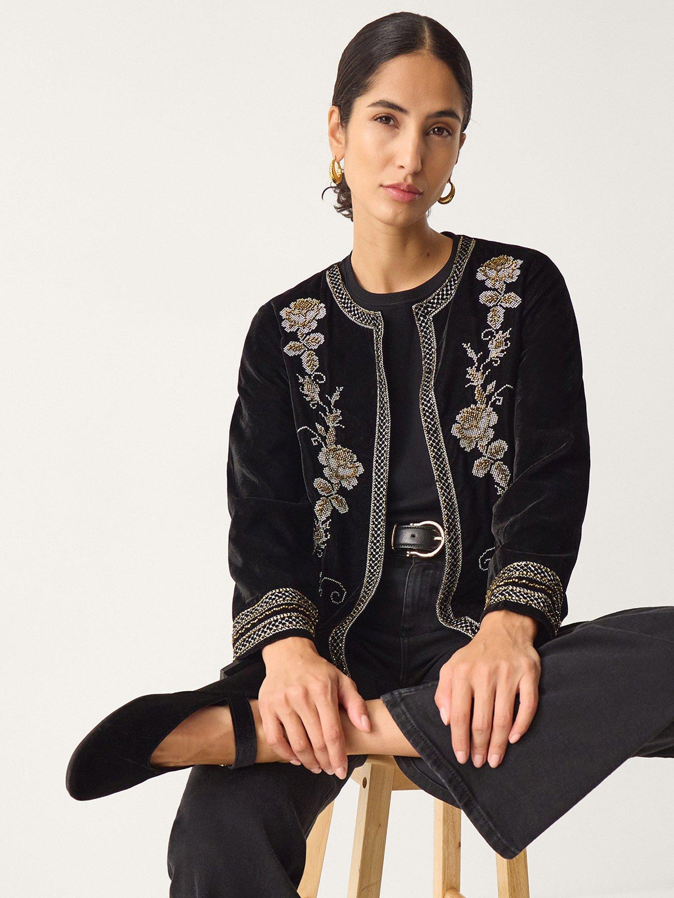 Monsoon Heather Embellished Velvet Jacket - Black