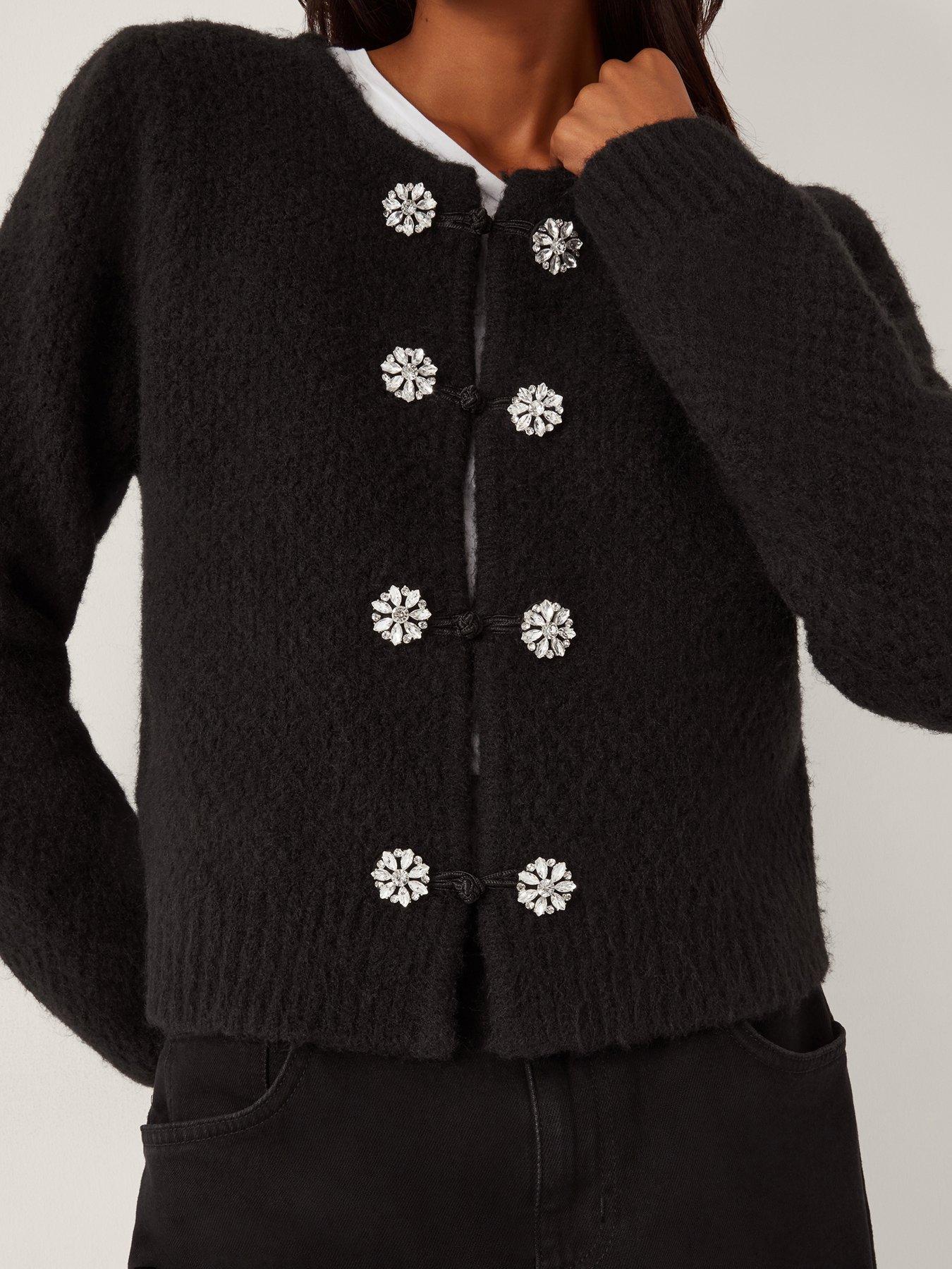 Image 1 of 5 of Monsoon Fessa Jewel Brooch Cardigan - Black