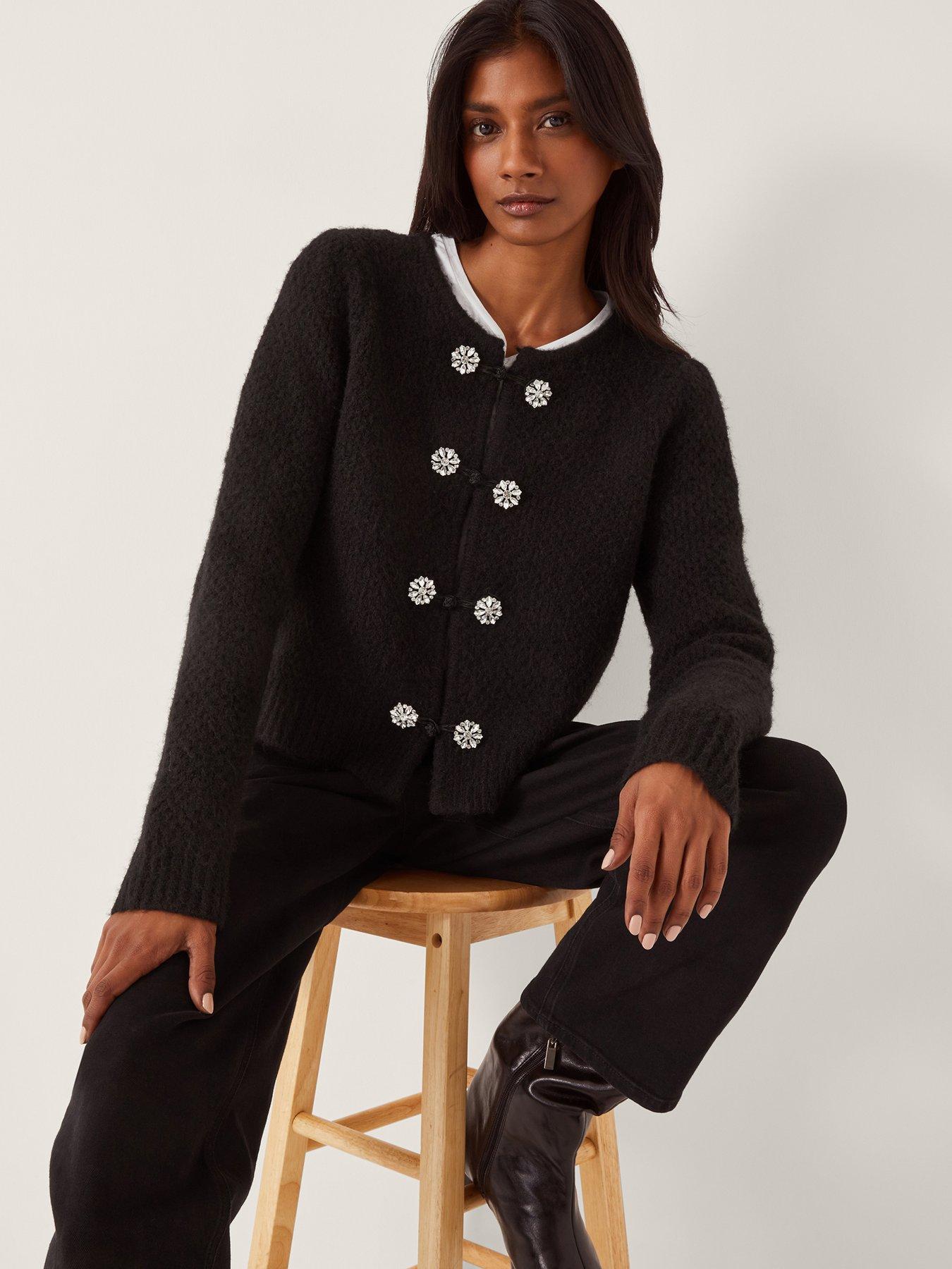 Image 4 of 5 of Monsoon Fessa Jewel Brooch Cardigan - Black